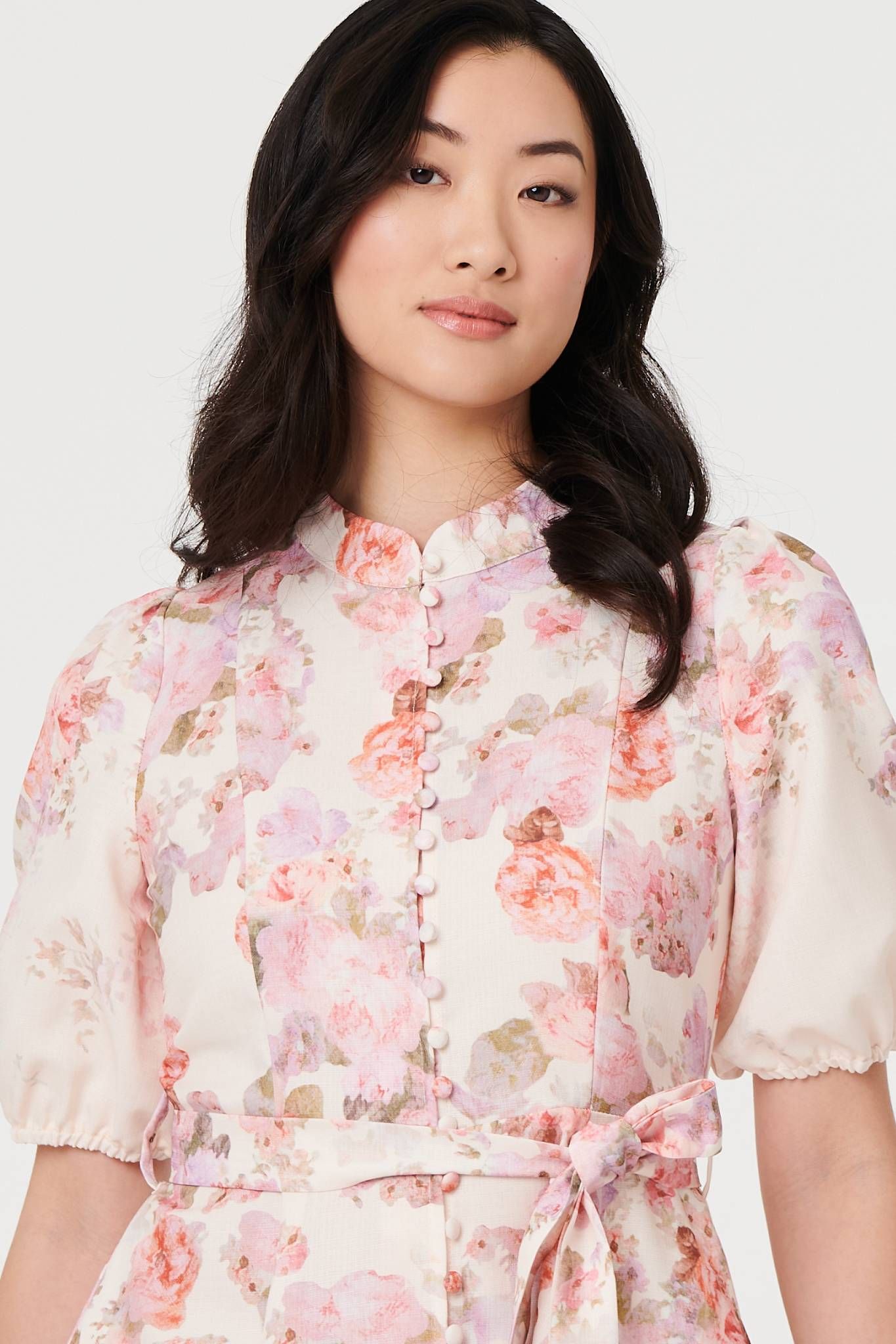 Izabel London Floral Knee Length Tie Waist Dress