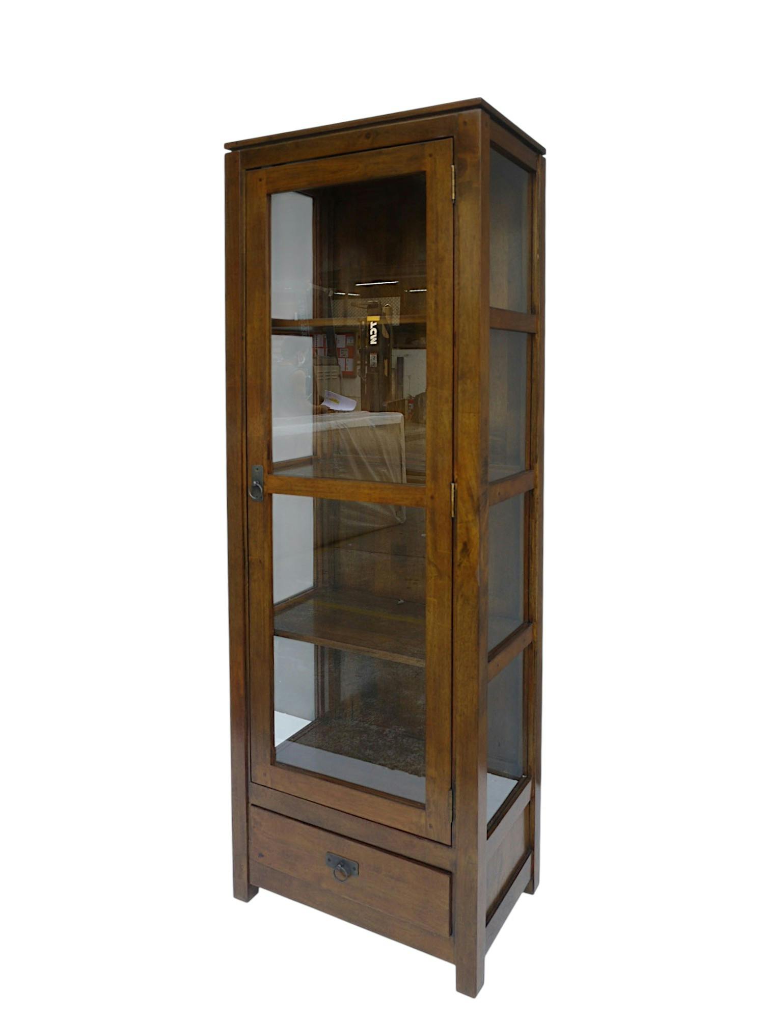 Bibliothèque vitrée Hévéa 1 porte, 1 tiroir, 60x38x170cm HELENA