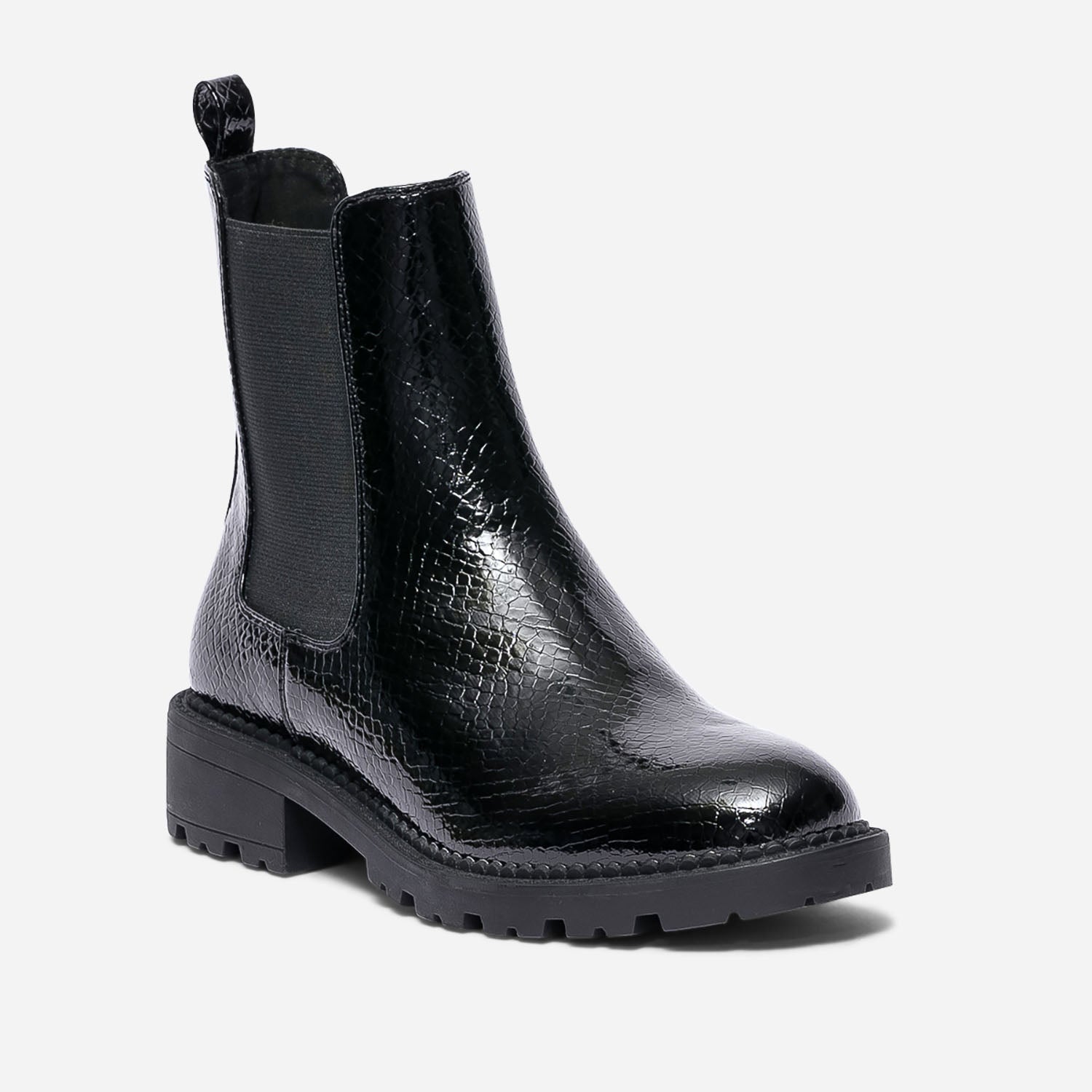 Chelsea boots TEXTO noir verni embossé effet python