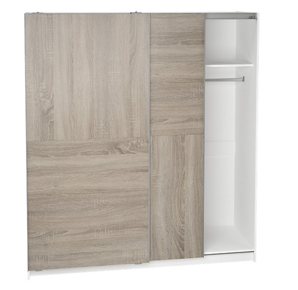 Armoire placard / meuble de rangement coloris chêne/blanc - Hauteur 200 x Longueur 180 x Profondeur 60 cm