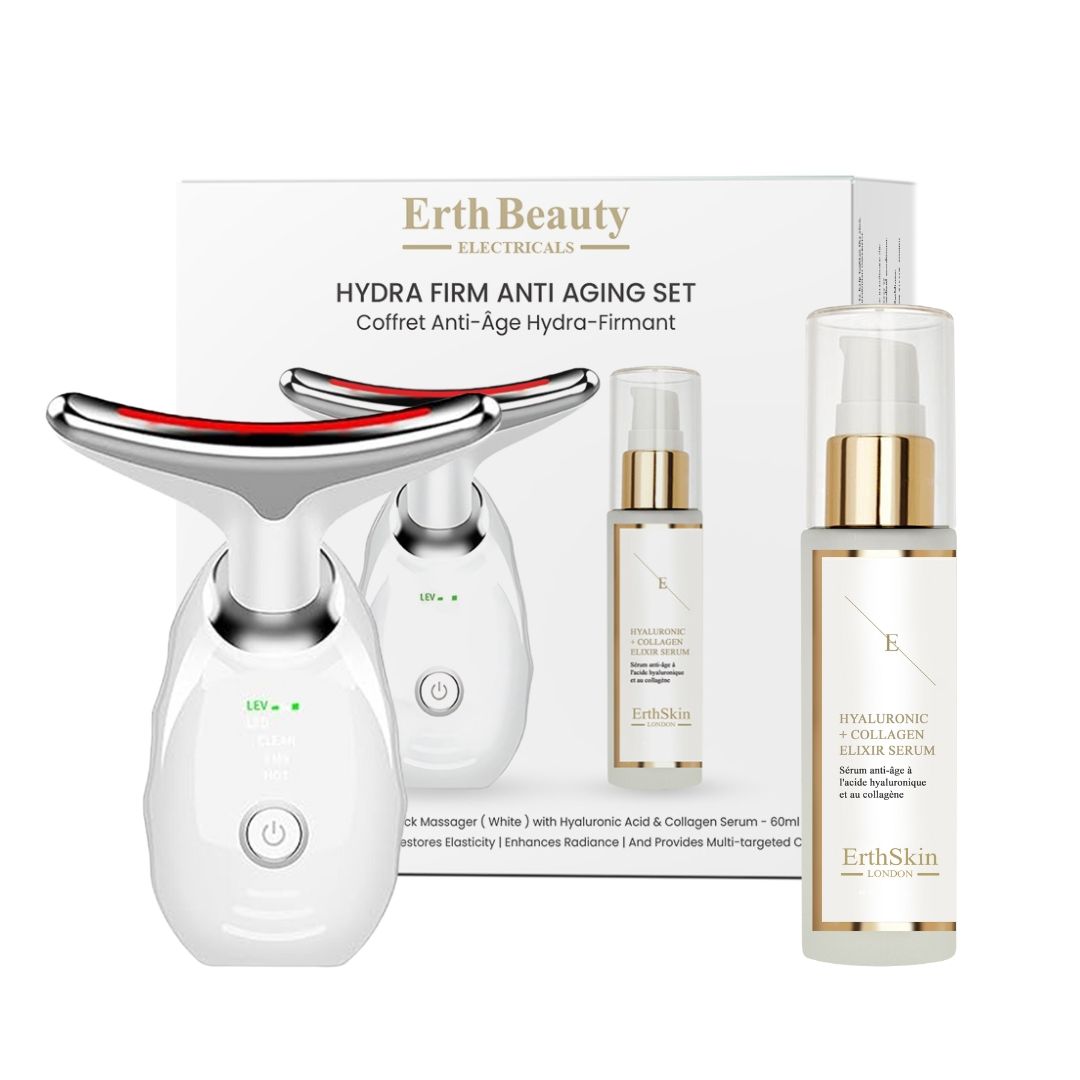 Erth Skin London Hydra Firm Anti Aging Set ( AGE -Defying Face And Neck Massager   with HA Serum) (MFG)