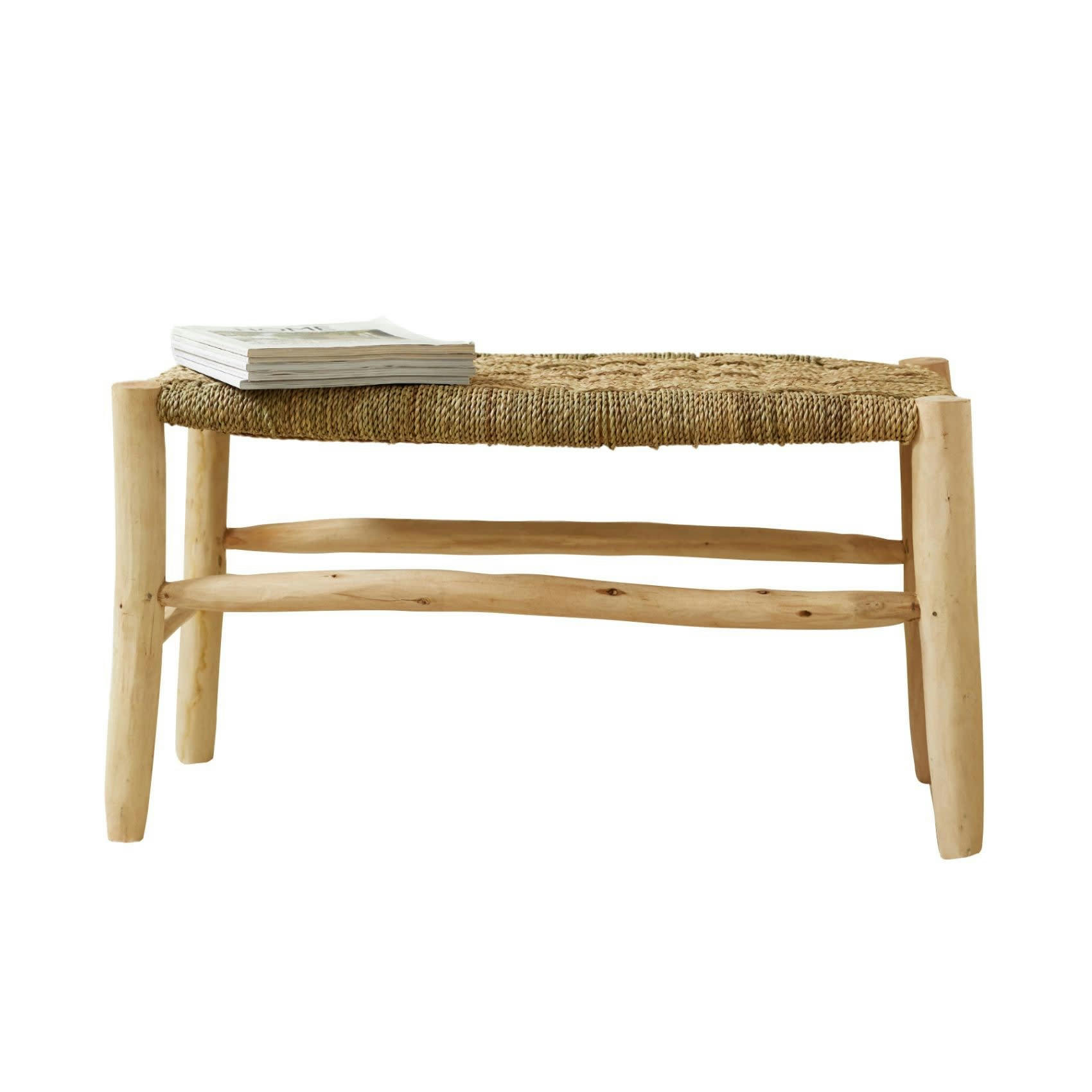- Banc marocain  tressage damier osier/bois naturel 80 cm