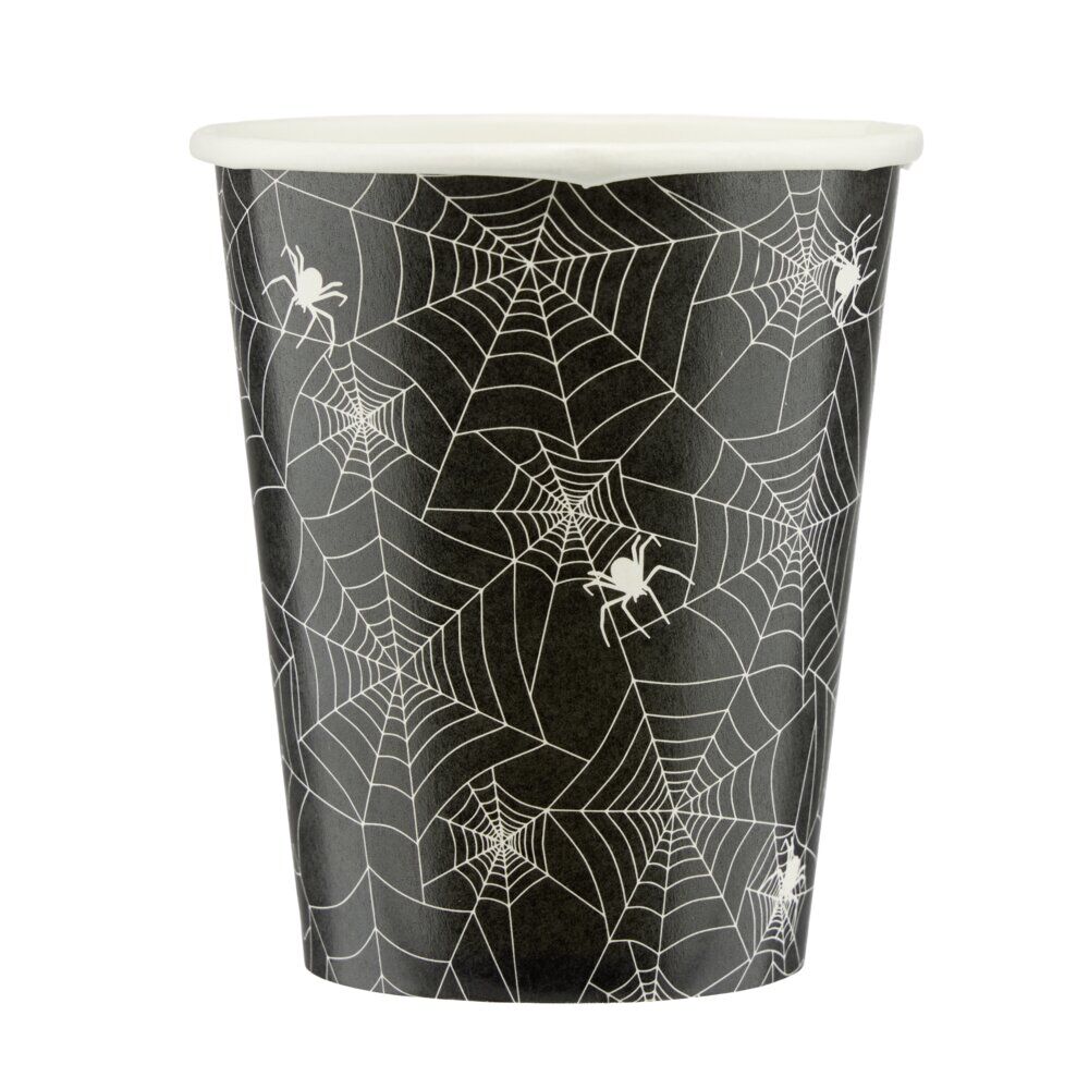 Gobelet carton x8 Halloween toile d'araignée noir 250ml