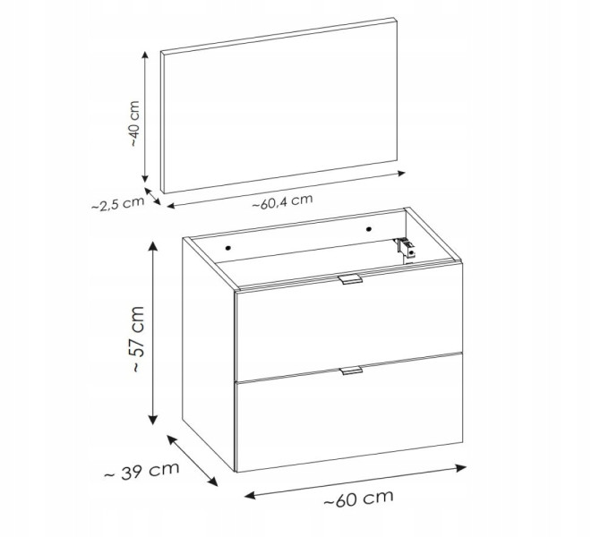 Szafka Pod Umywalkę 60 cm BLAT CZARNY WISZĄCA 2S NOVA OAK