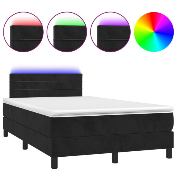 Łóżko kontynentalne z materacem i LED czarne 120x190 cm