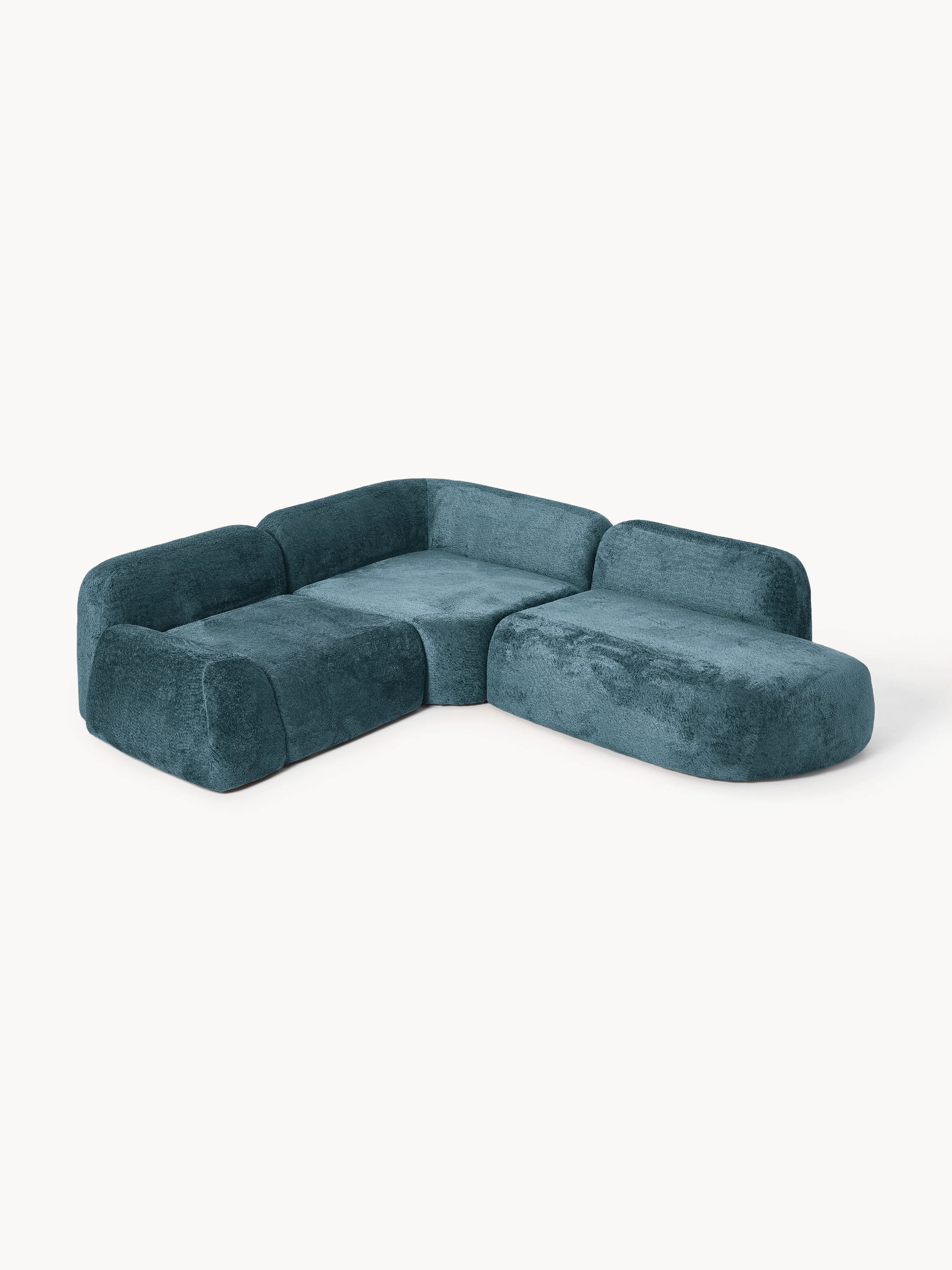 Modulares Ecksofa Wolke (4-Sitzer) aus Teddy-Bouclé mit Chaiselongue