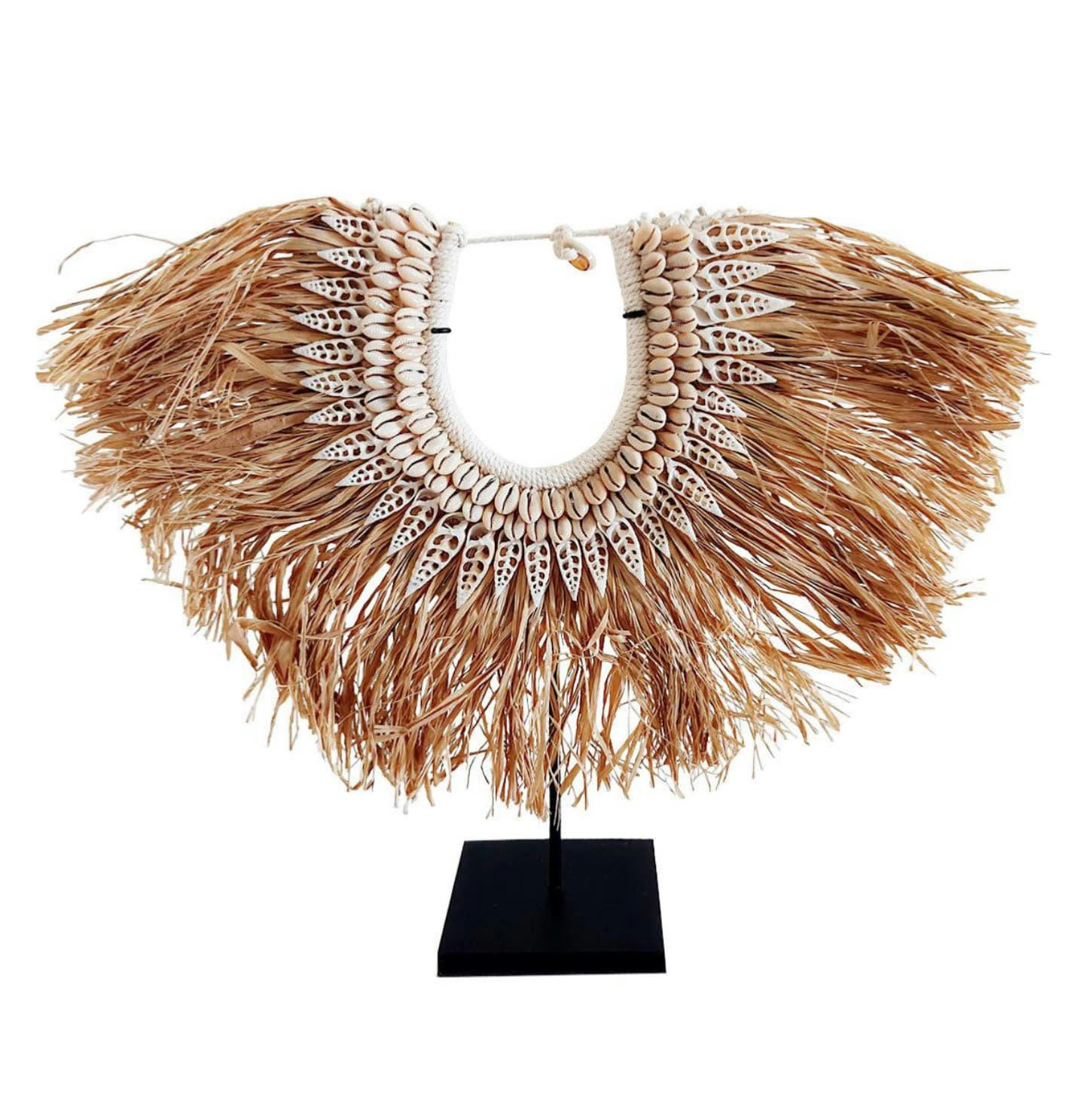 BALIRA - Collier décoratif en raphia et coquillages, beige naturel 40x40 cm