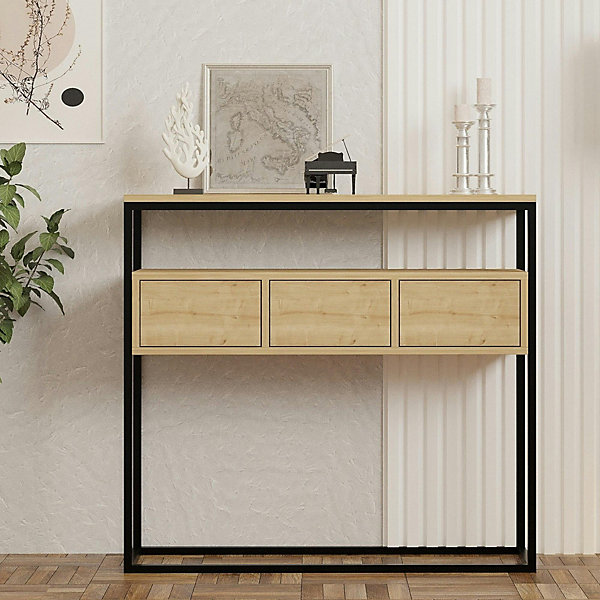 Console d'entrée avec rangement, effet bois clair JENA