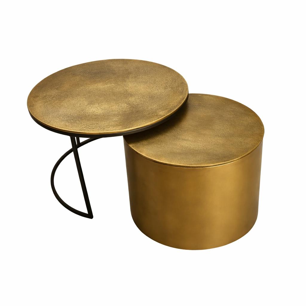Table basse gigogne dorée à bloc cylindre (lot de 2) KANO