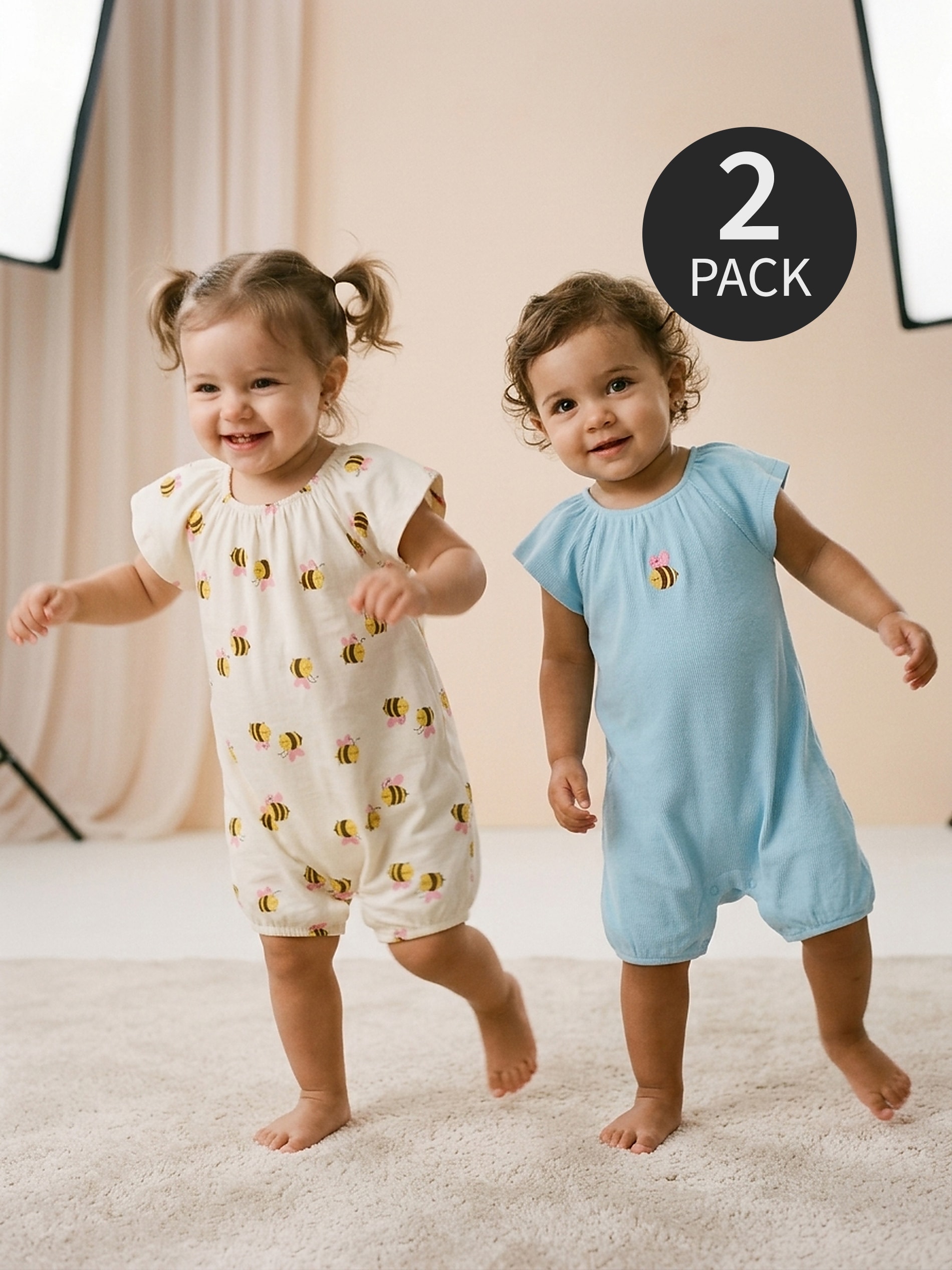 Rampersy z miękkiej, prążkowanej dzianiny 2 pack