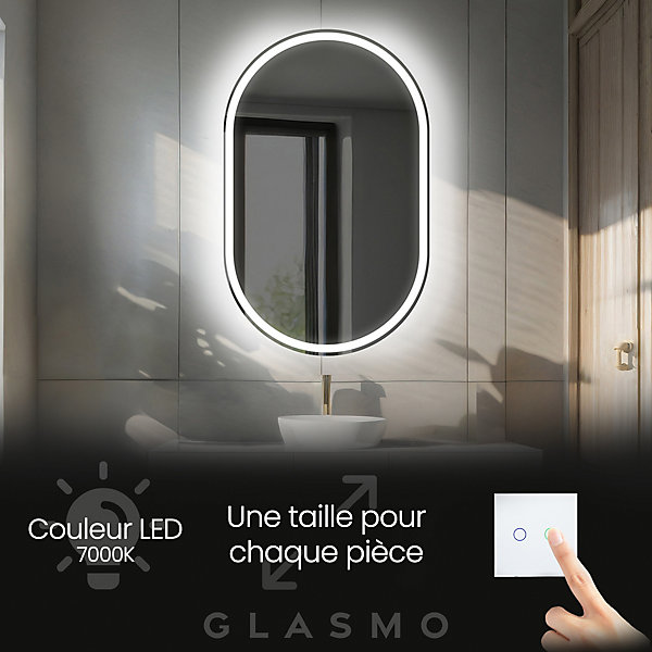 Miroir de Salle de Bain LED - Darcy, 60x110 cm, LED Lumineux Miroir avec éclairage, Blanc Froid 7000K