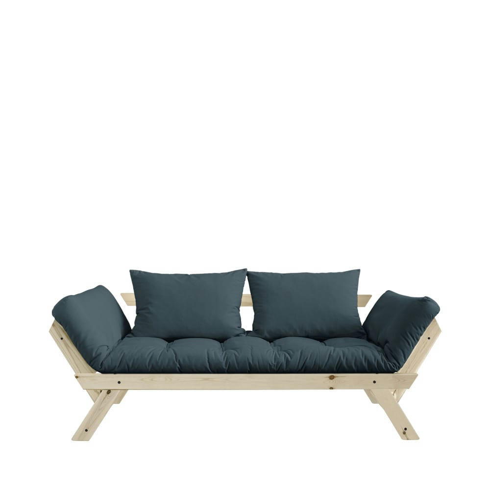 BEBOP - Canapé en bois naturel et tissu bleu pétrole 2 places