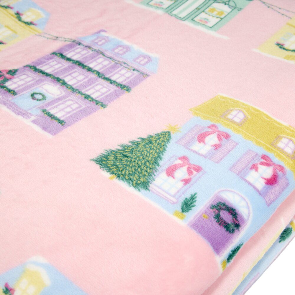 Plaid imprimé maison de No&euml;l polyester L150X120 cm multicolore