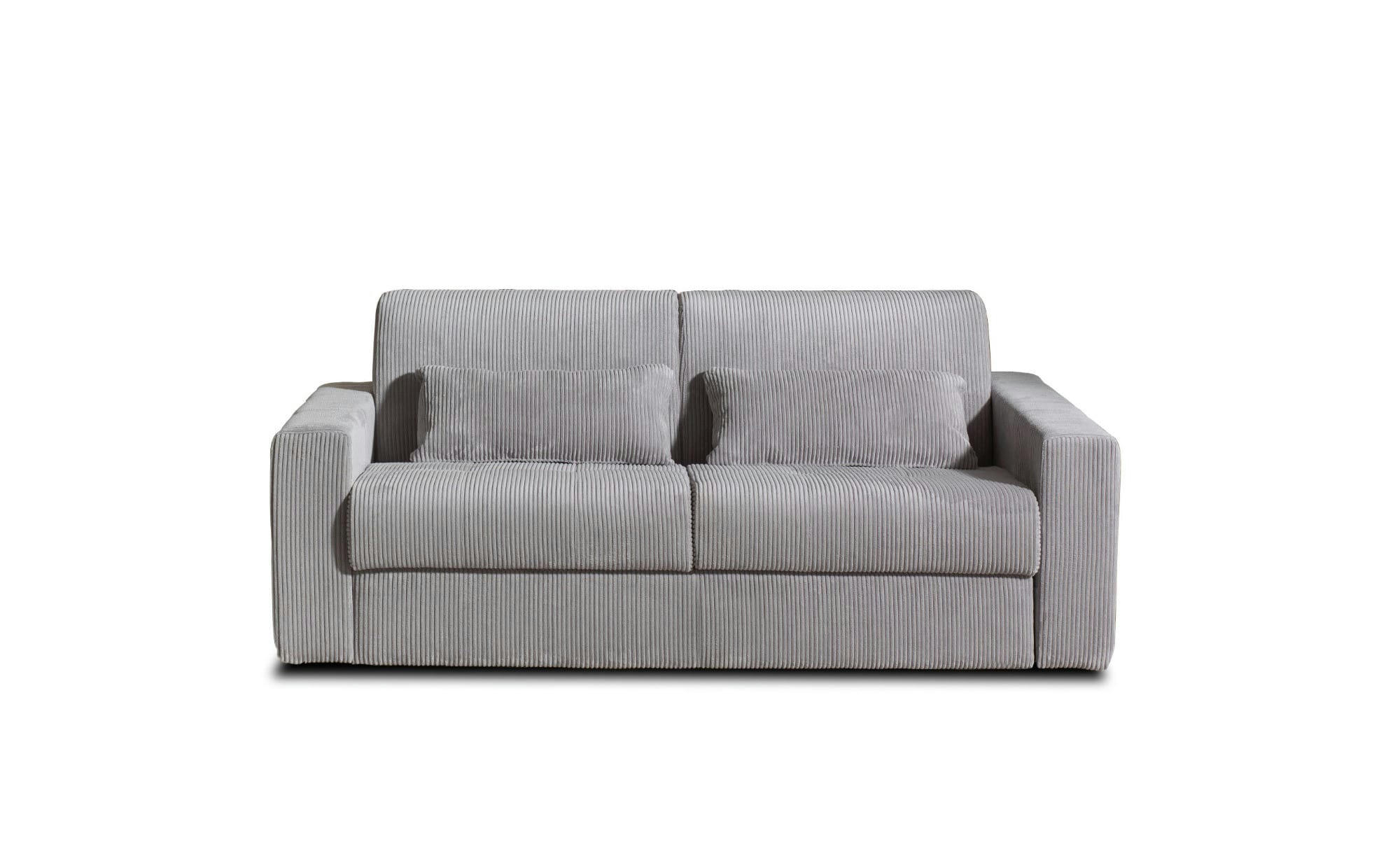 SACHA - Canapé droit convertible 3 places en velours côtelé gris clair