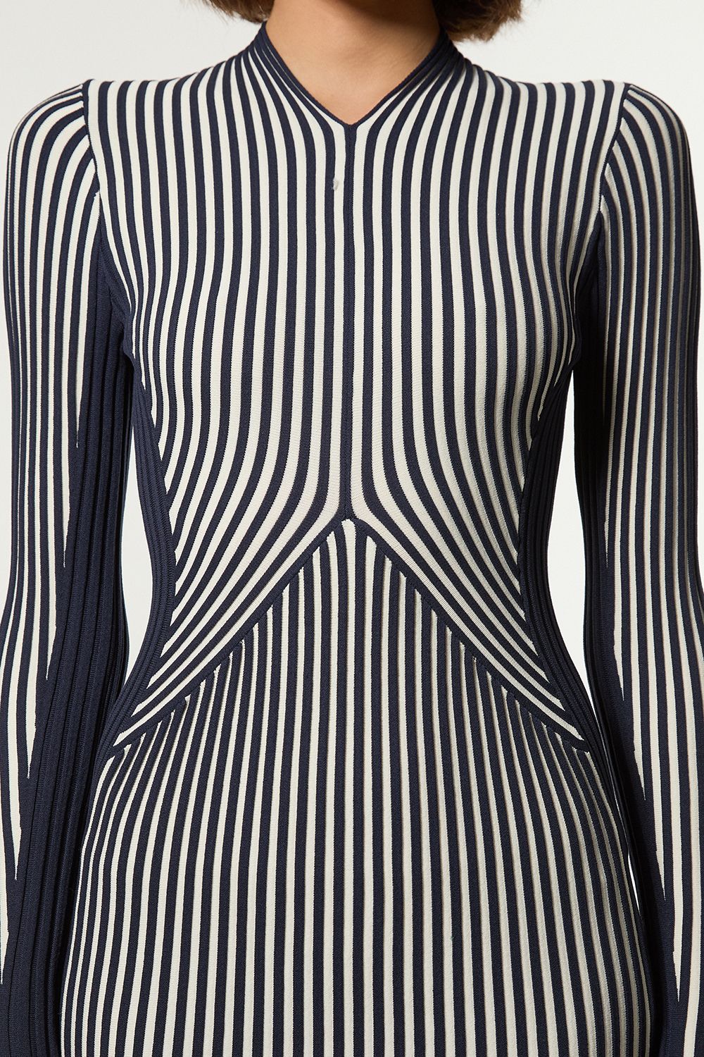 KarenMillen Petite Stripe Fitted Long Sleeve Knitted Midi Dress