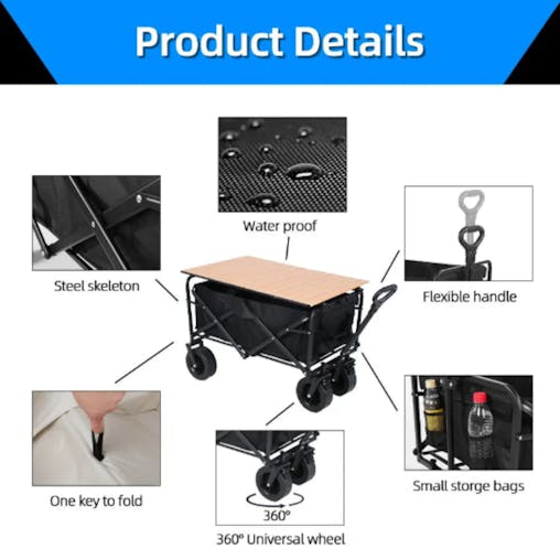 NNEOBA Collapsible Folding Beach Cart Heavy Duty Outdoor Wagon
