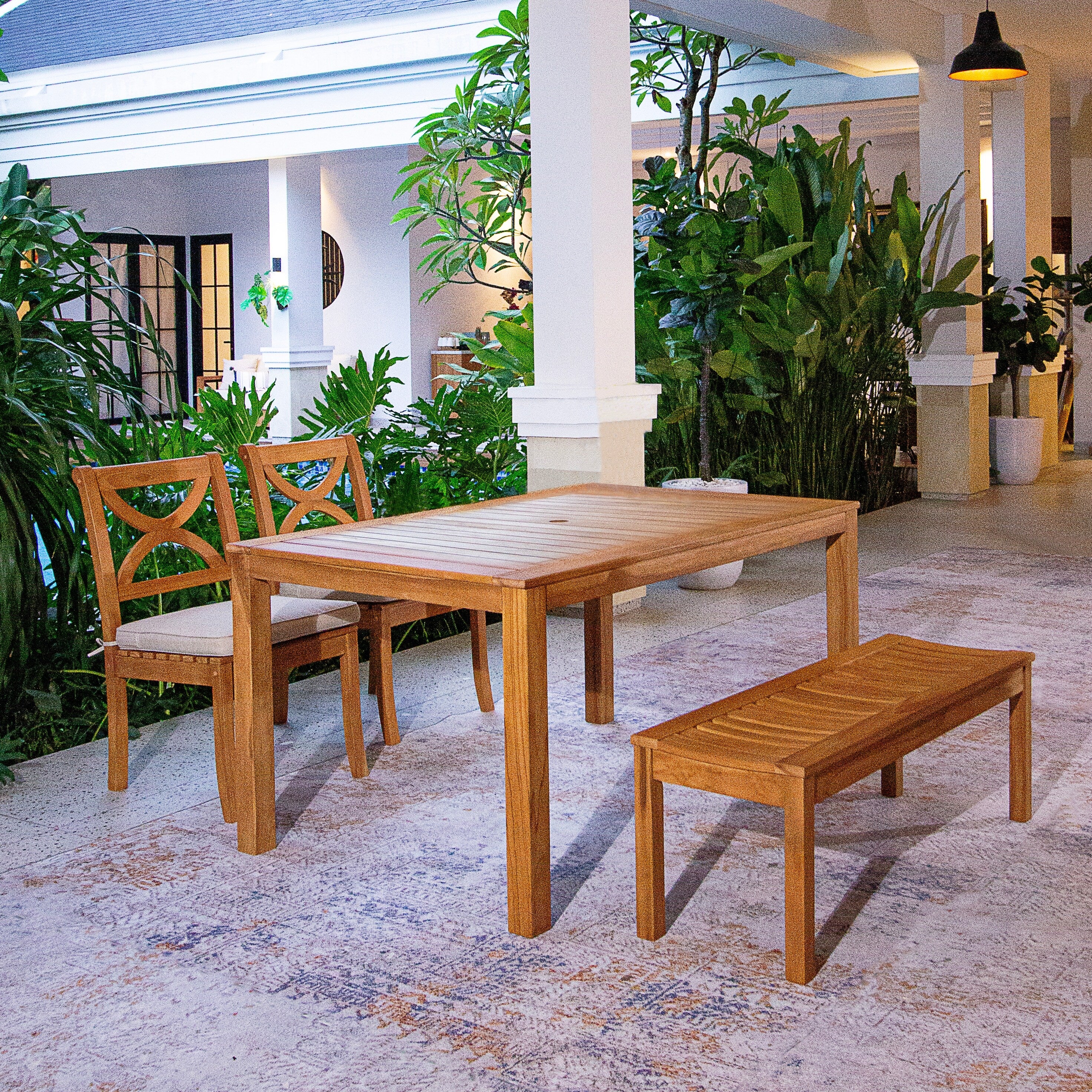 Cambridge Casual Lowell 4-piece Teak Outdoor Dining Set with Bench