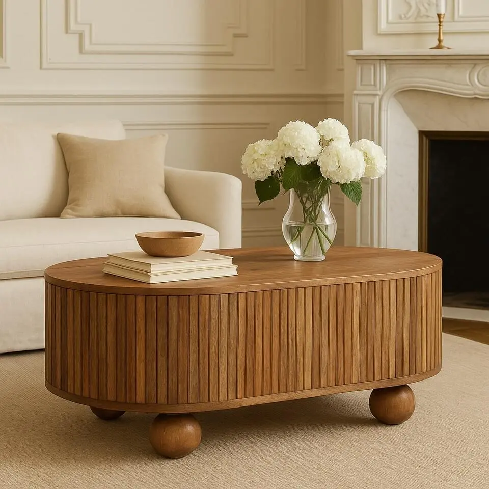 Artisan Furniture Massief Houten Soba Salontafel, Klepdeksel, Beige