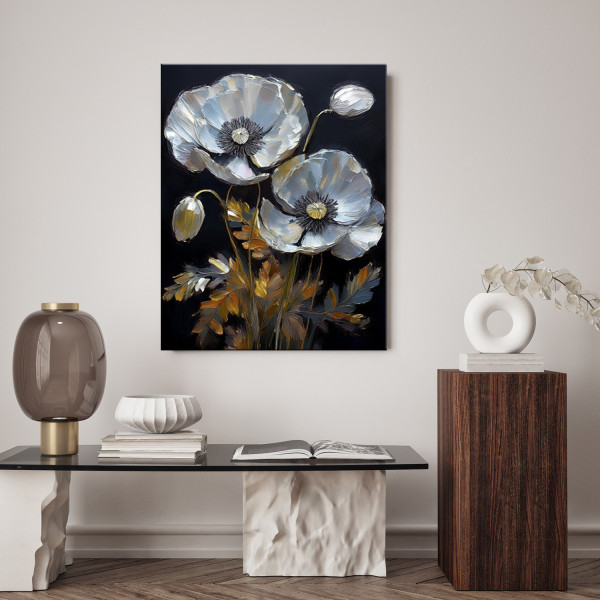 Feeby Obraz na płótnie, Kwiaty Srebrne Maki Malowane 40x60