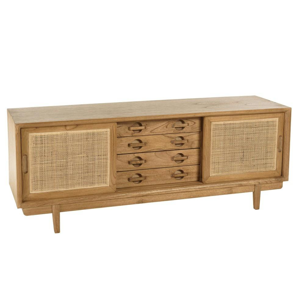 Meuble TV en bois de mindi et rotin naturel TIVARO