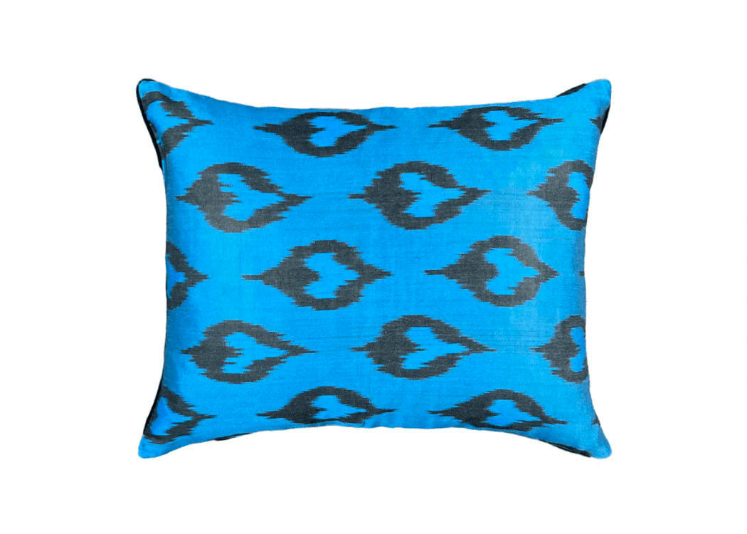 - Housse de coussin double soie ikat  40x50 bleu