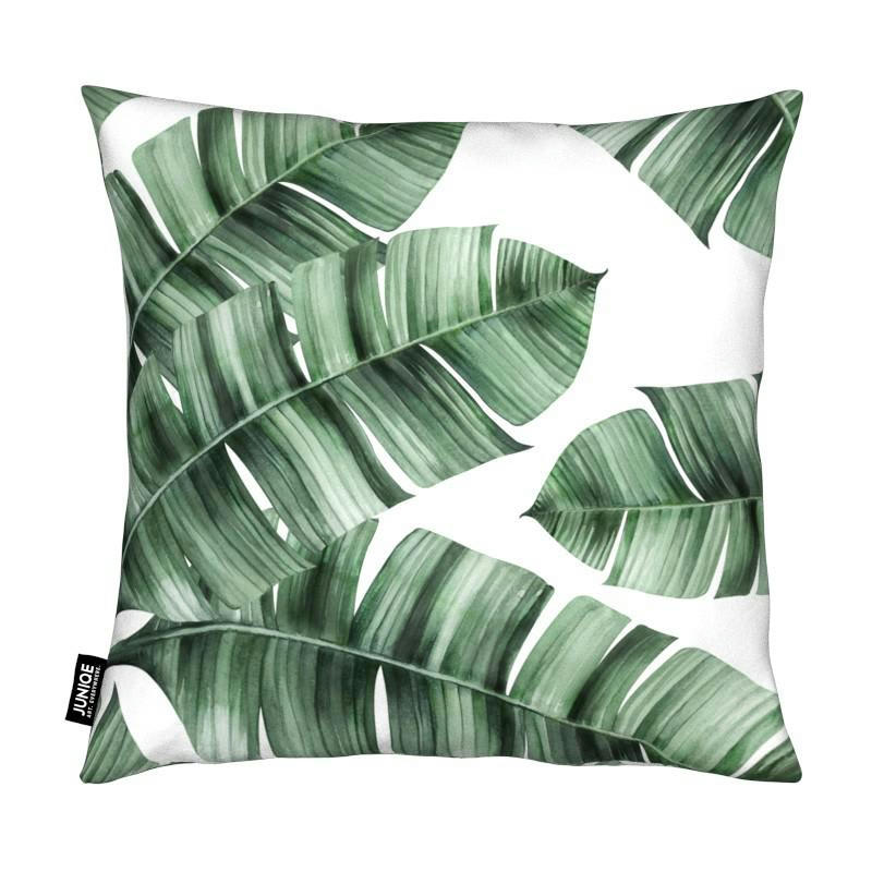 TROPICAL NO. 8 - Coussin en microfibre en blanc & vert 40x40