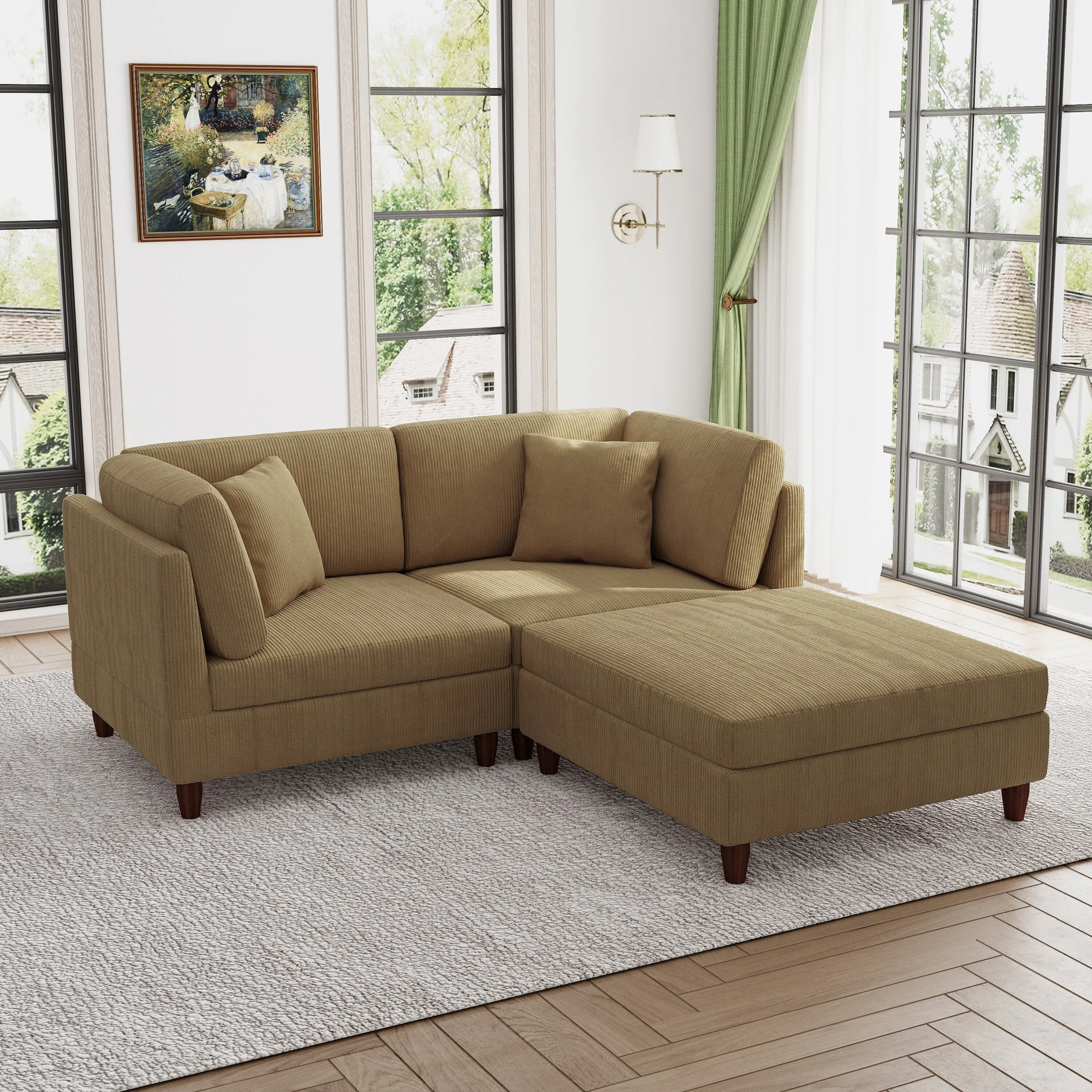 Modern Oversized Modular Corduroy Sectional Sofa Set