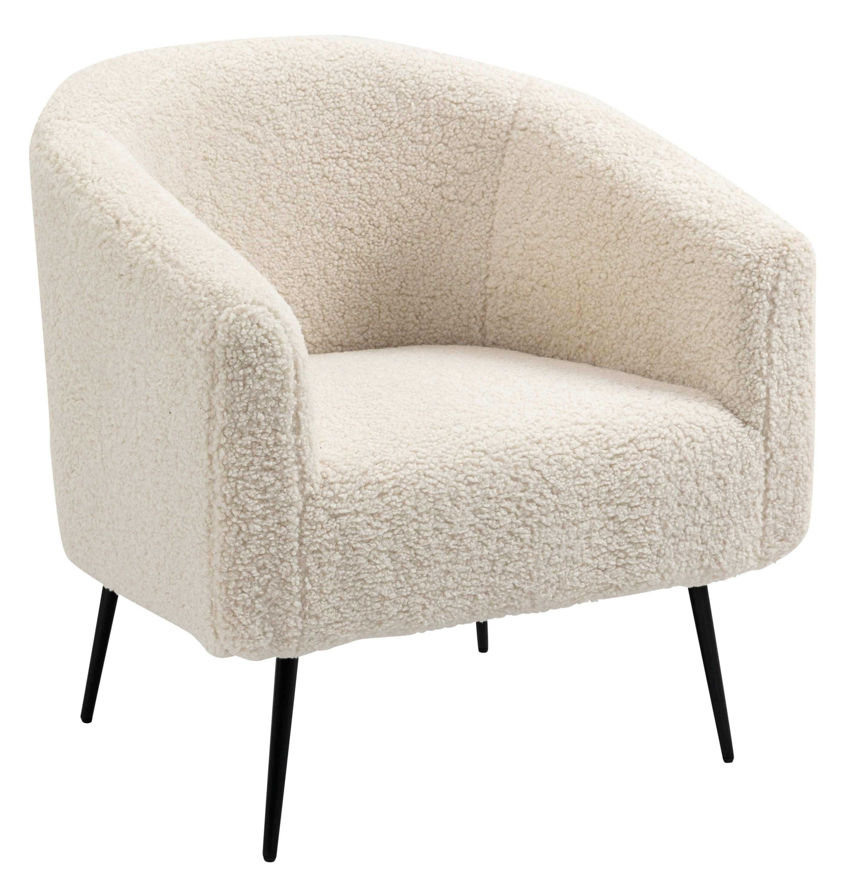 - Fauteuil de salon en métal et bouclettes blanches