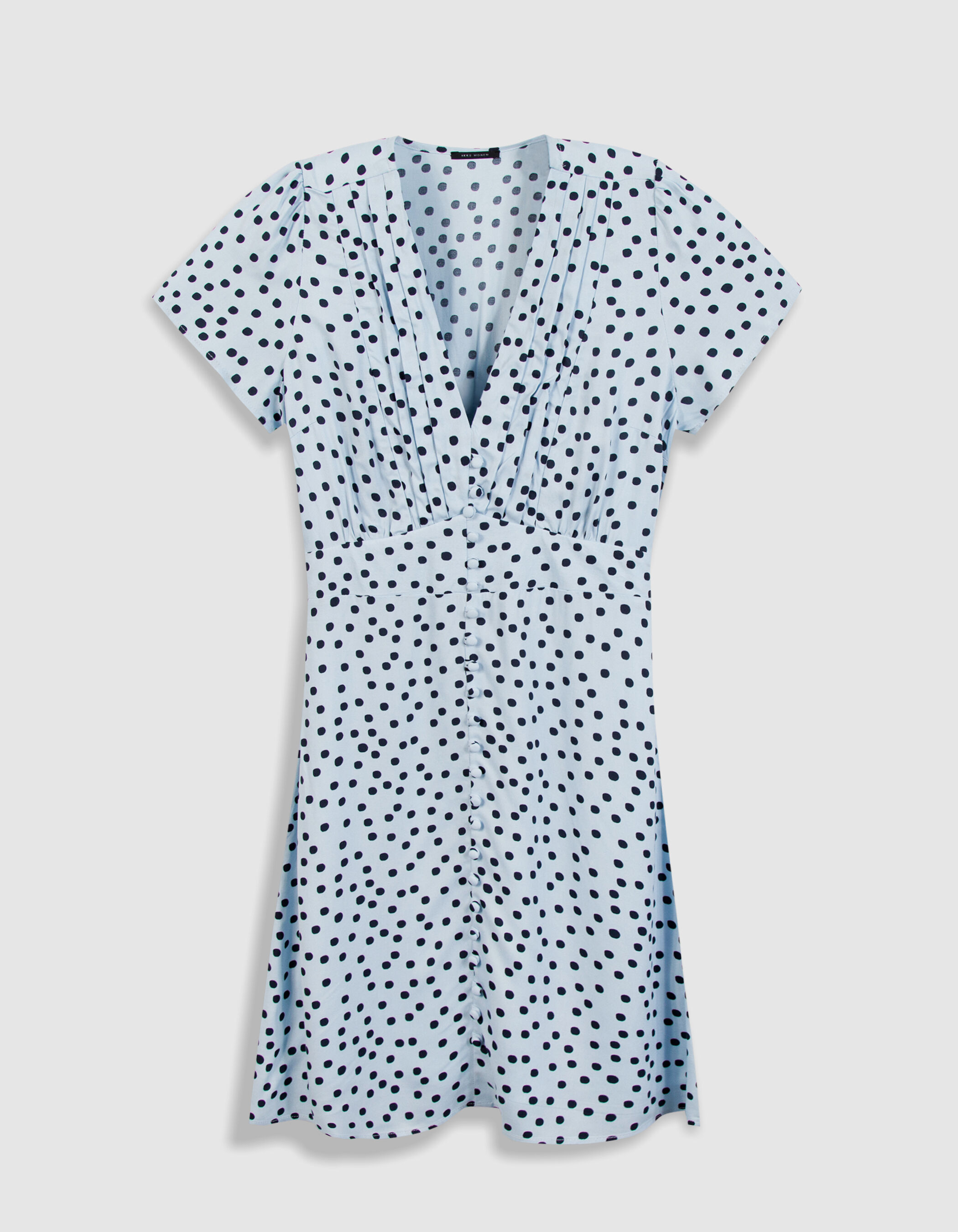 Robe encolure V bleu ciel imprimé pois Femme
