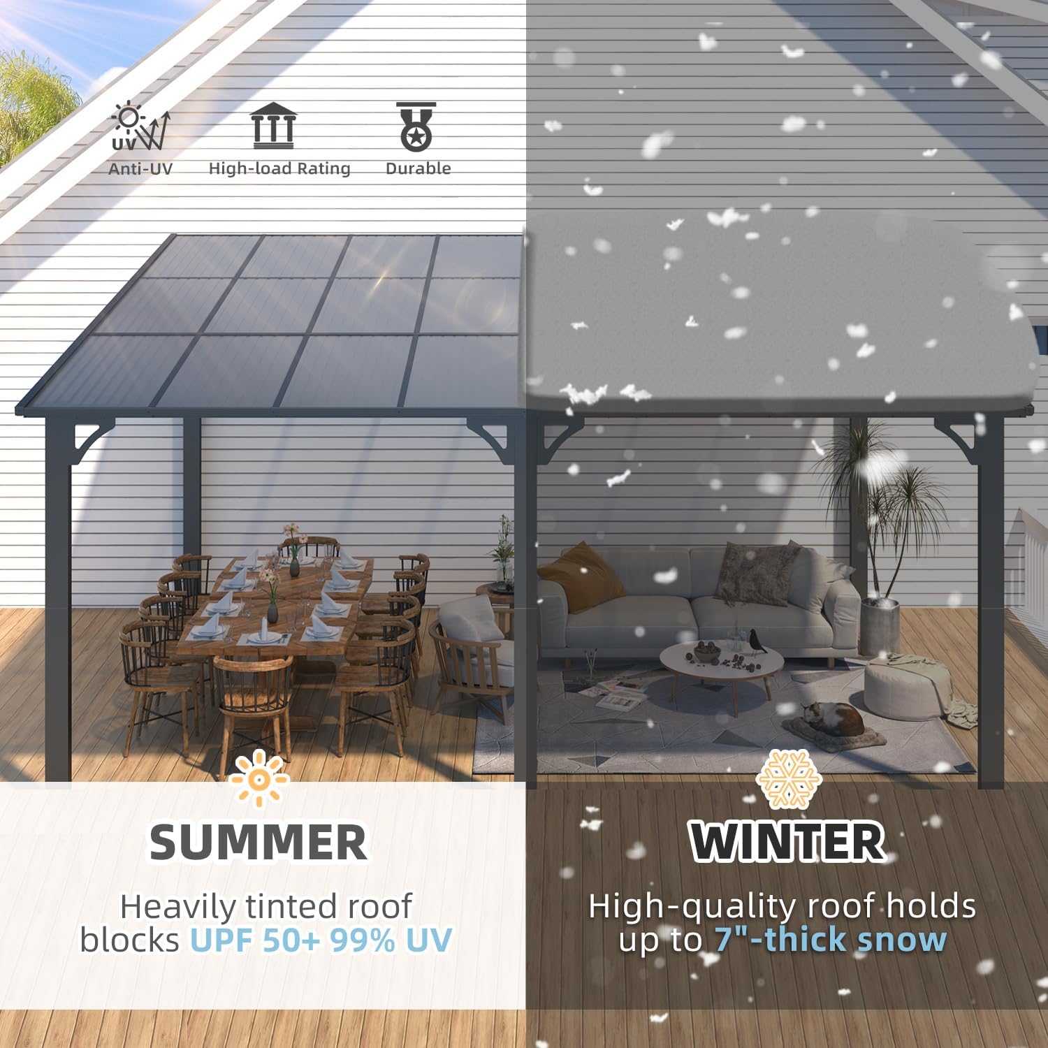 AECOJOY 16' x 12' Gazebo Outdoor Pergola for Patio  12x16 Large Wall-Mounted Hard Top Lean to Metal Gazebo Shelter Pergolas and Gazebos Clearance with Patio Roof  Heavy Duty Awnings for Decks