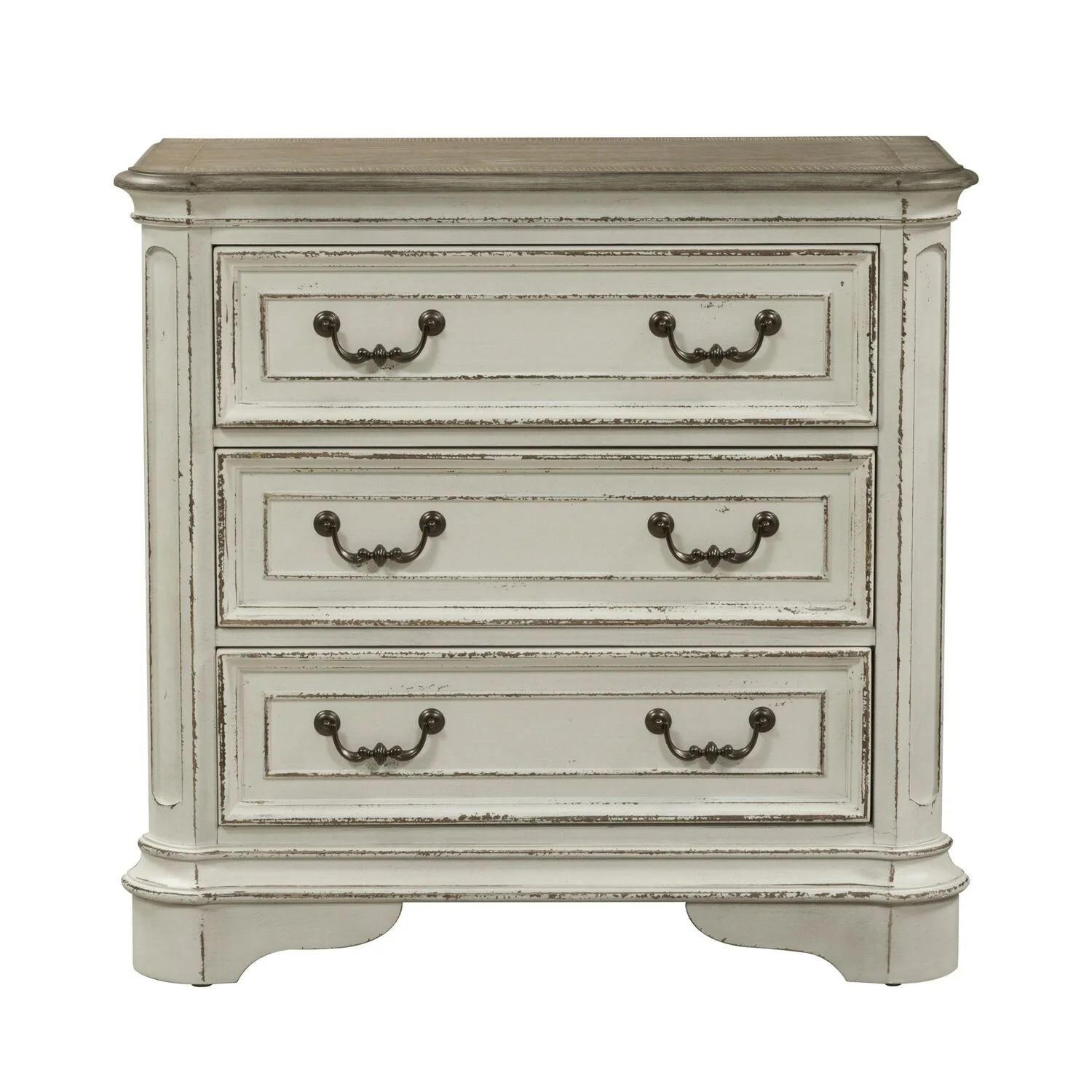 Magnolia Manor Antique White Weathered Bark 3 Drawer Bedside Chest Charging Station
