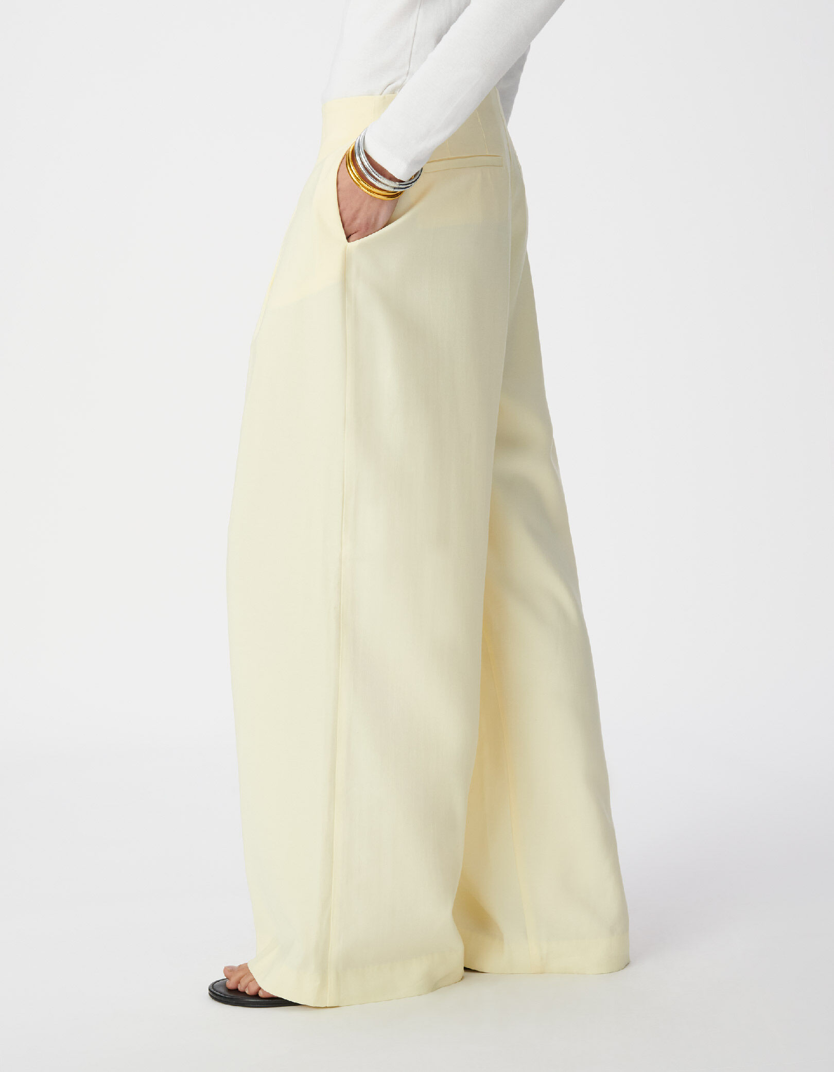 Pantalon large jaune à pinces Femme