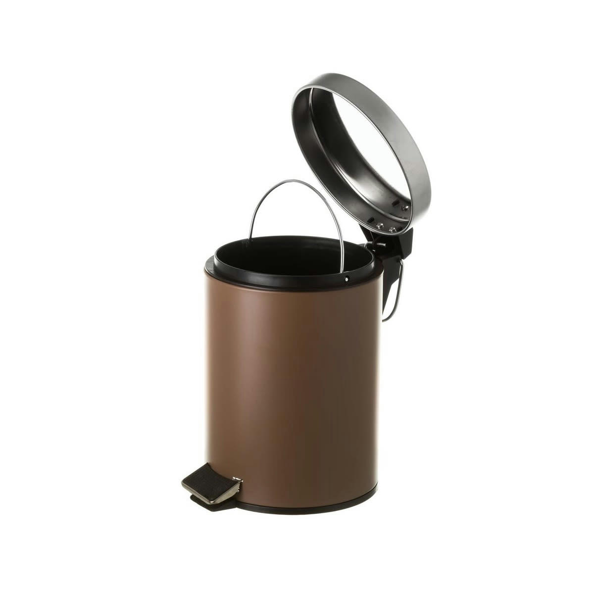 RONDE - Poubelle ronde à pédale en métal marron 3L