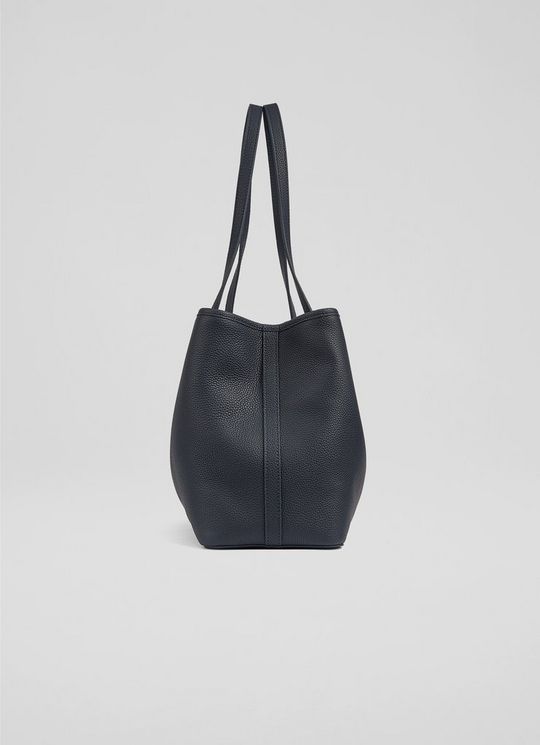 Lili Navy Grained Leather Tote Bag