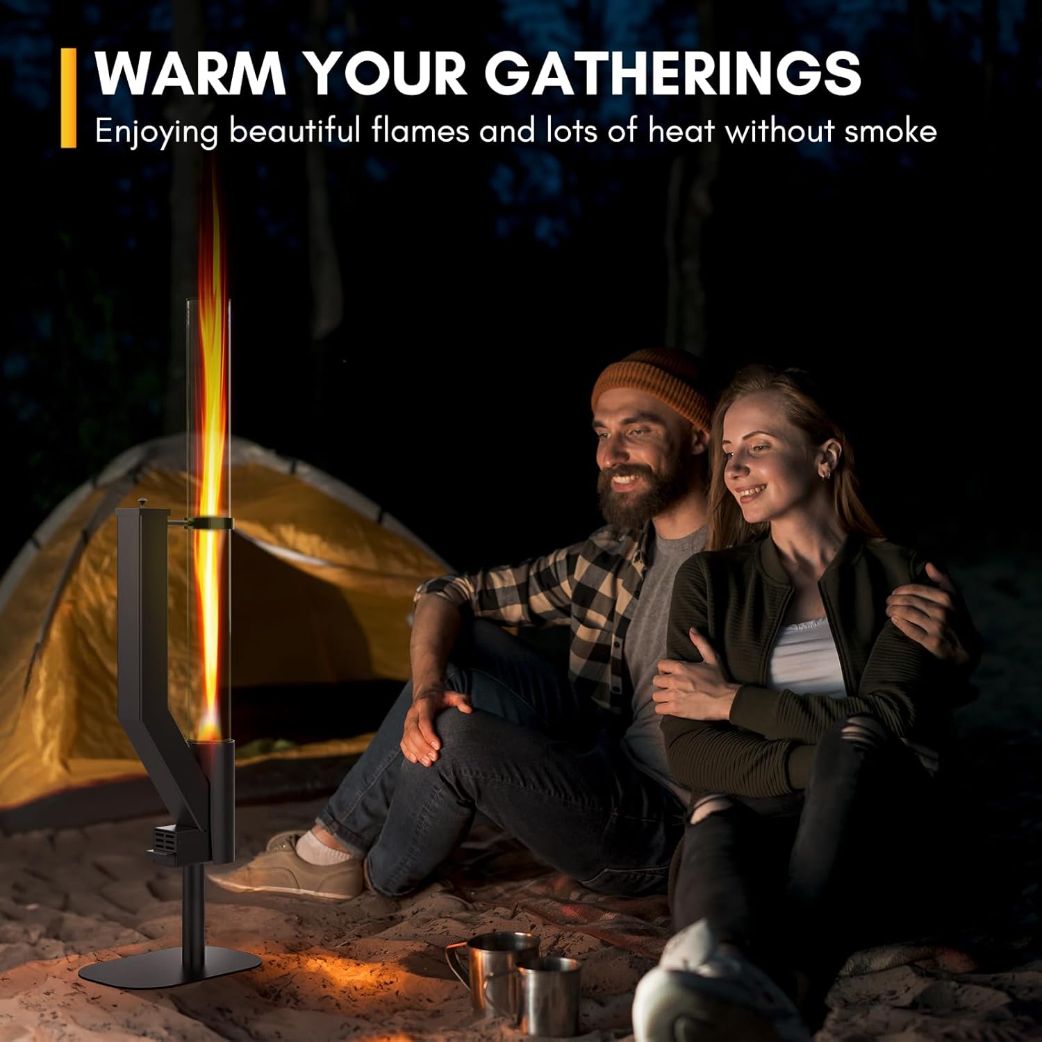 Rayzi 58 Inch Pellet Stove  Patio Heater Wood Pellet Heater  Pellet Fire Pit for Outdoor - Smokeless Wood Pellet Burning Flame  Outside Backyard Bonfire  Fireplace for Camping Patio Garden Picnic