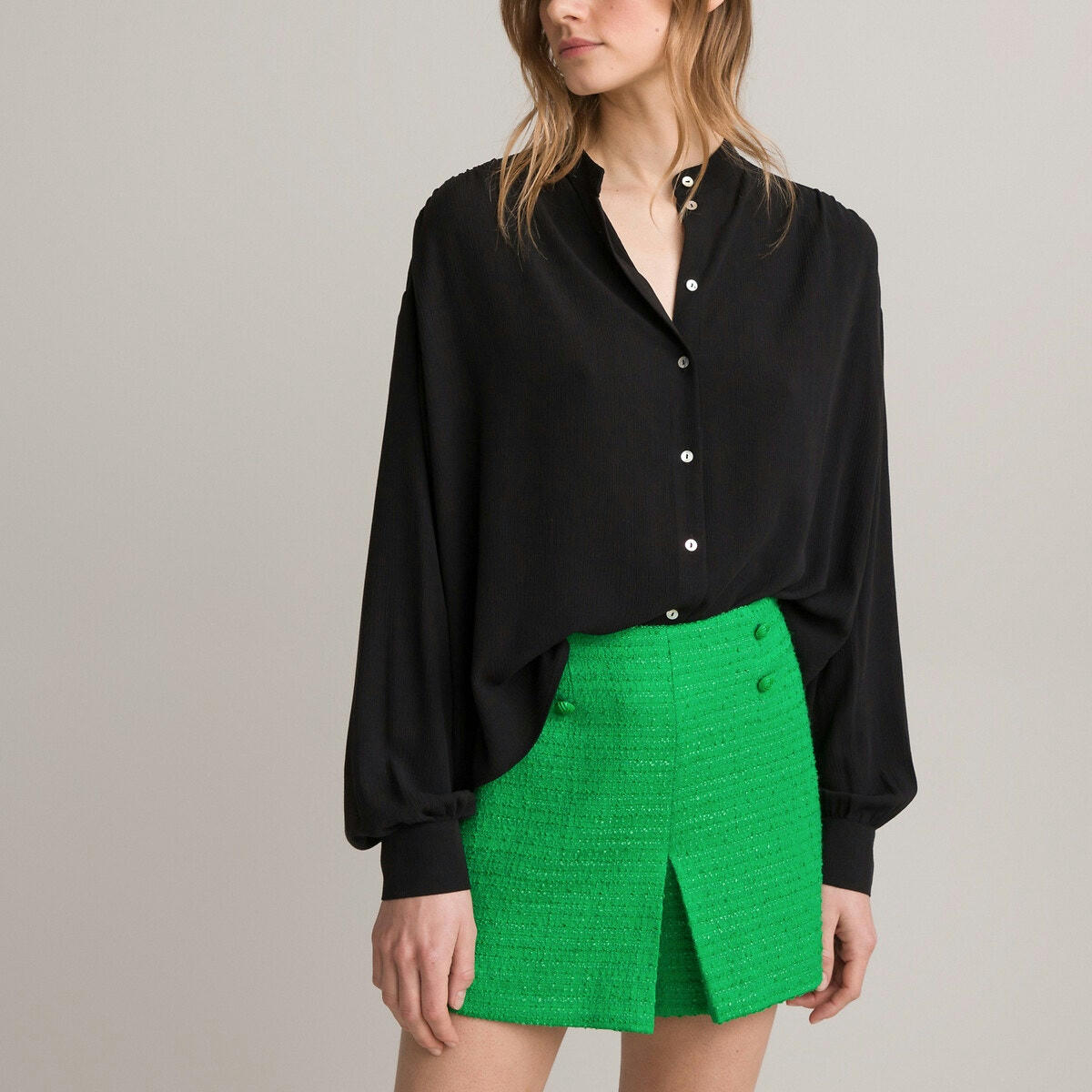 Chemise fluide col mao, manches longues
