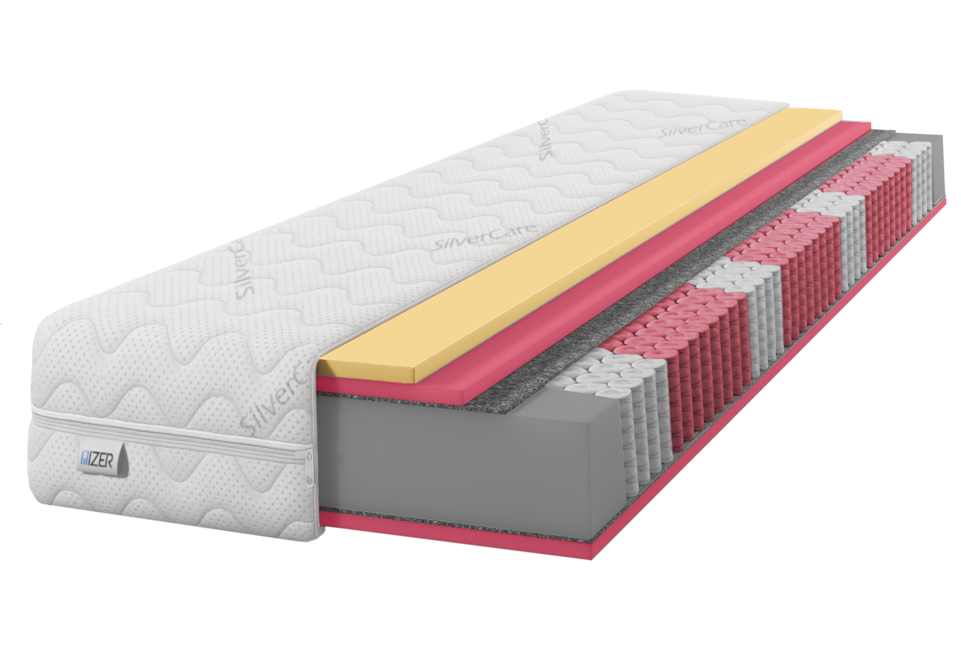 Materac 70x200 sprężynowy Multipocket Visco HR35 SilverCare H2 23cm