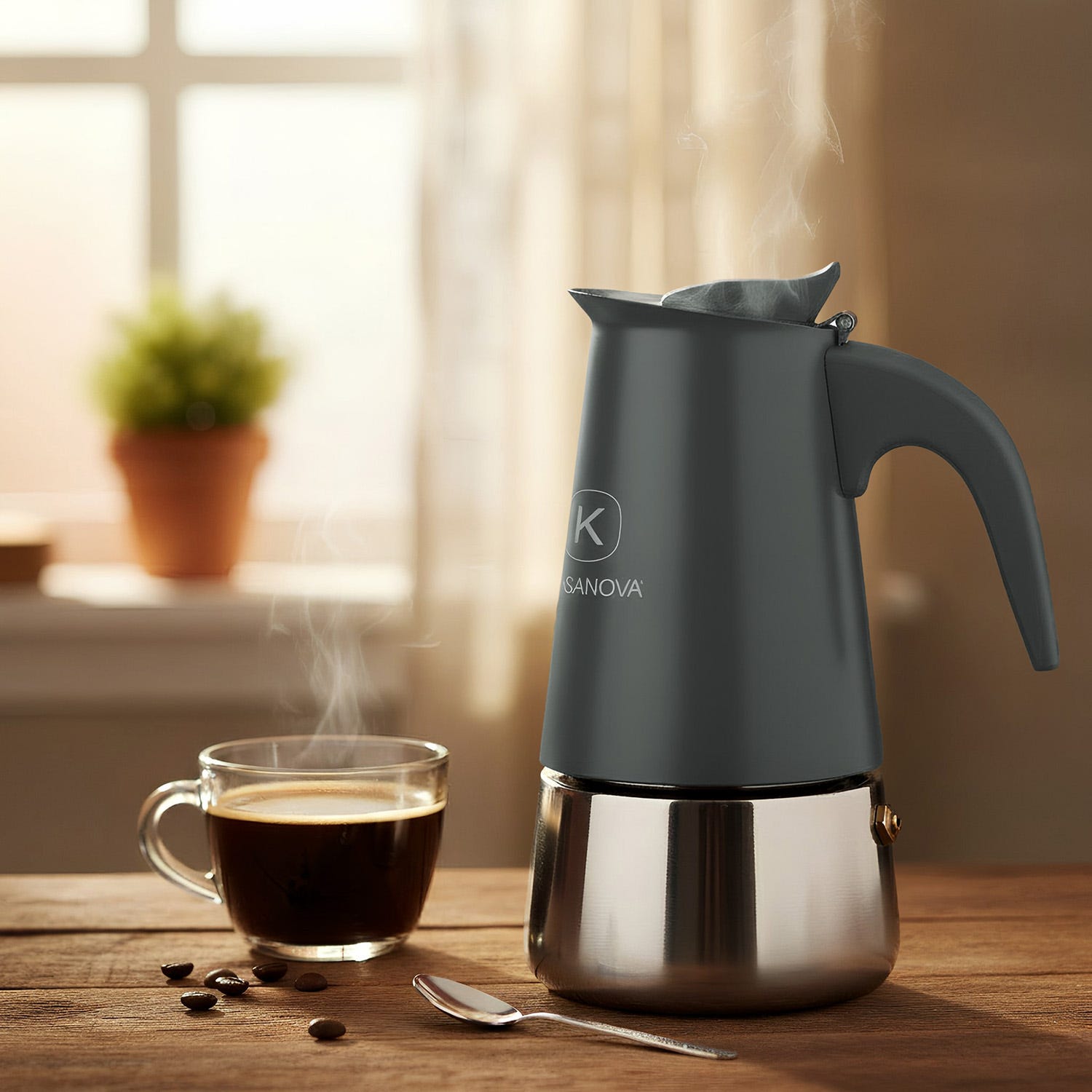 Caffettiera induzione 4 tazze grigia