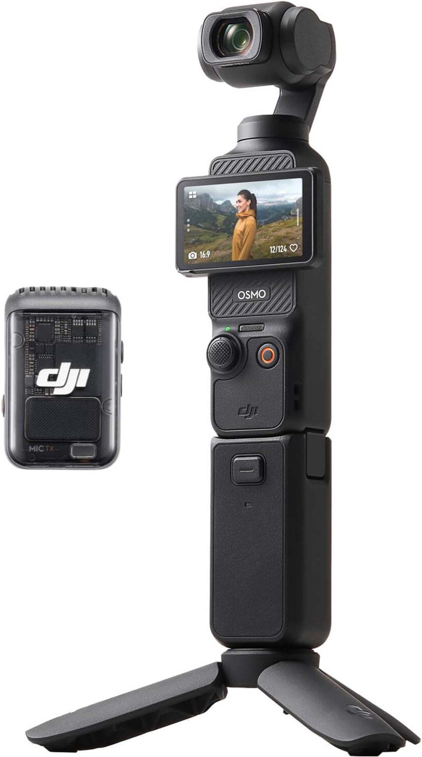 DJI Osmo Pocket 3 Creator Combo Gimbal Stabilizer with 1′′ CMOS & 4K/120fps Video  3-Axis Stabilization Bundle with 128GB Memory Card  Gripster Flexible Spider Tripod  2 YR CPS Warranty + More