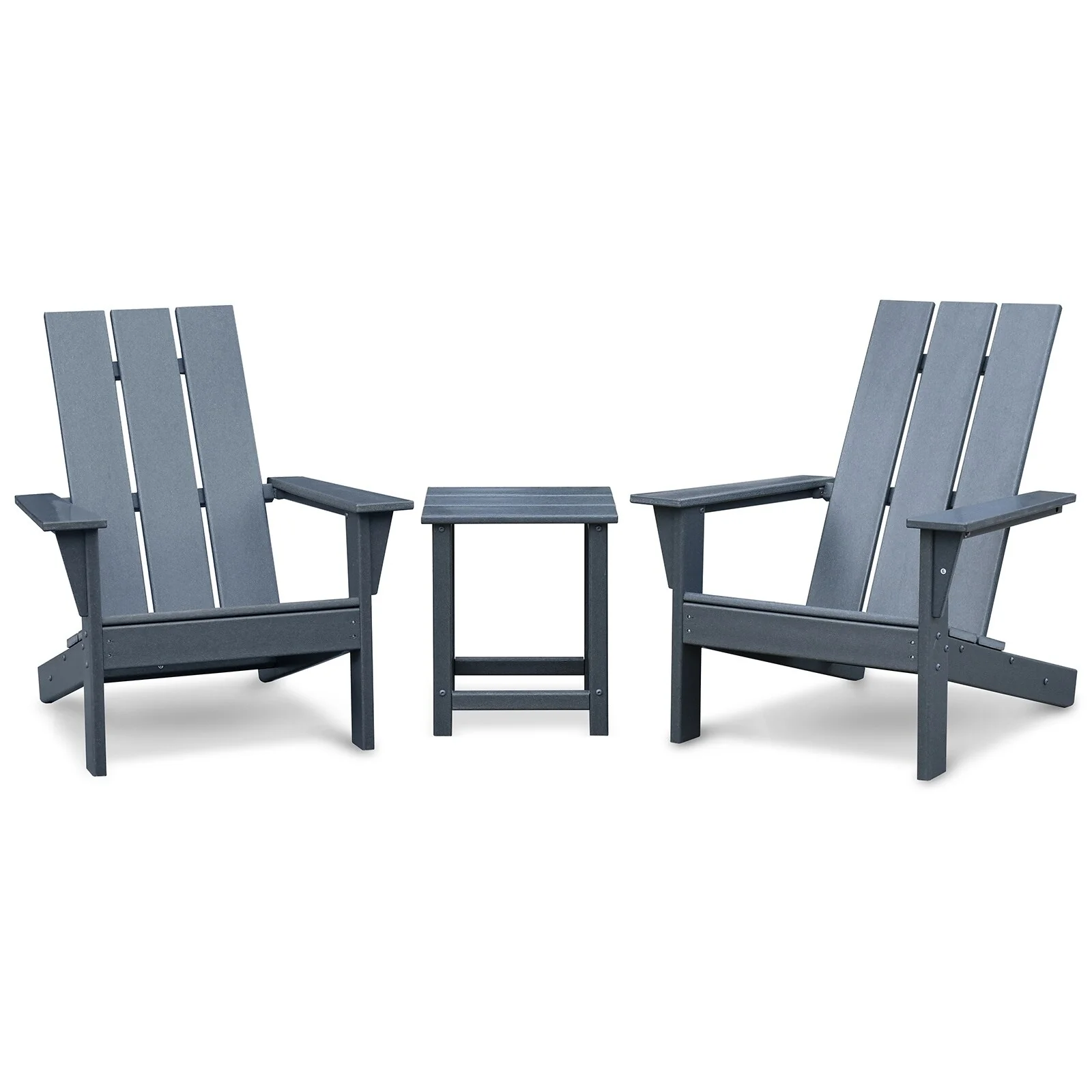3-Piece Outdoor Adirondack Chair Set with Side Table - HDPE Resin Patio Lawn Chairs for Deck, Garden, Balcony - Dark Grey