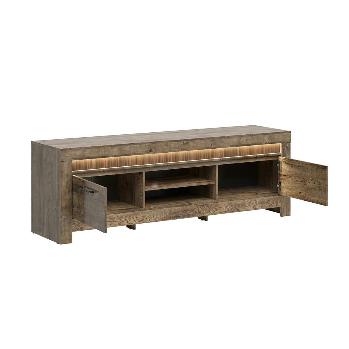 - Meuble TV 2 portes 180 cm LED inclus panneaux mdf naturel