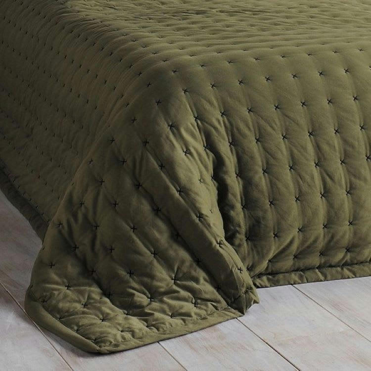 PALOMA - Dessus de lit polyester vert kaki 150x200cm