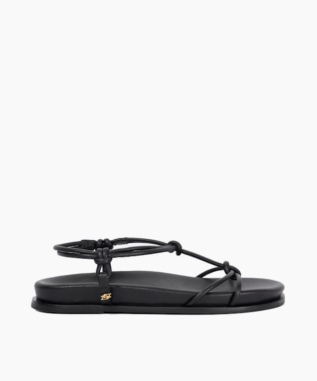 Launa Black - Leather Knotted Strap Flat Sandals