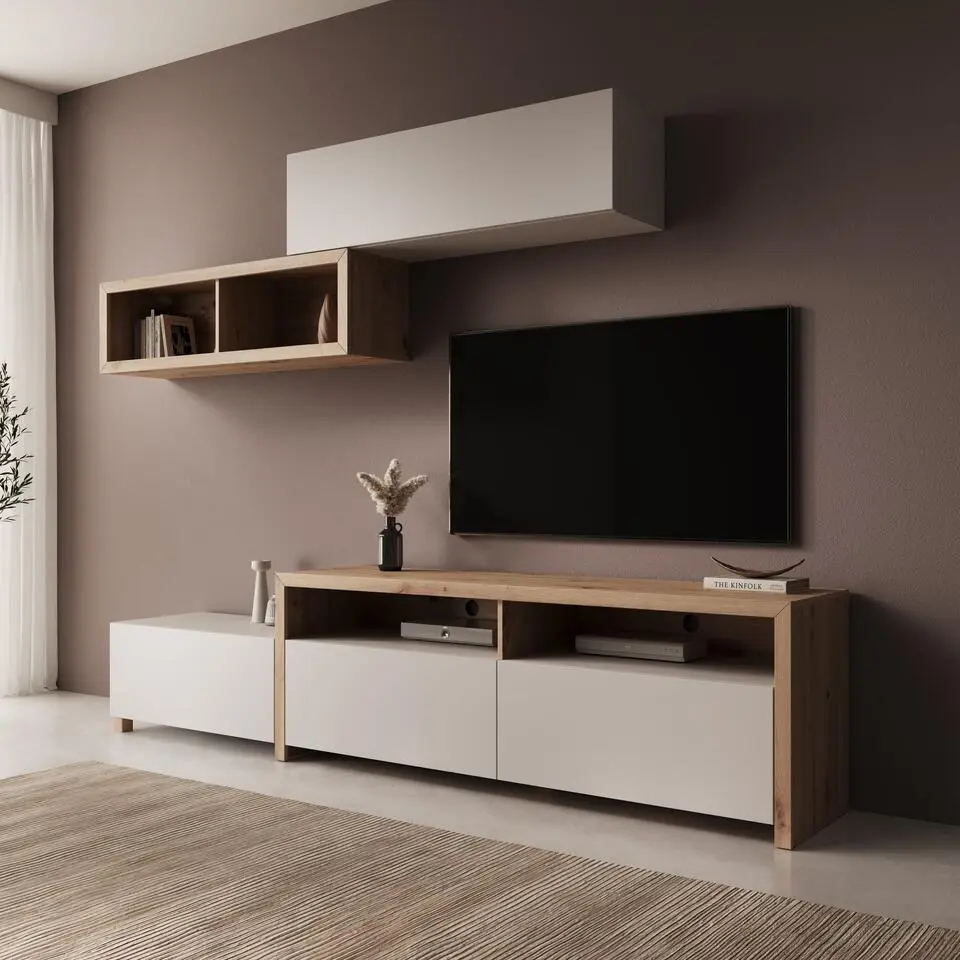 Meubella - Amedeo - Wandmeubel - Beige/Eikenpatroon