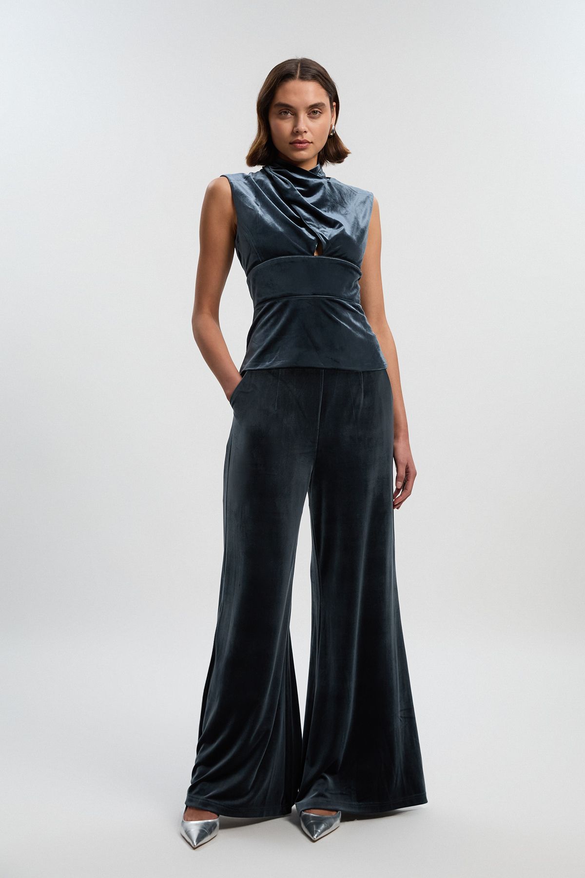 KarenMillen Velvet Wrap Detail Woven Top