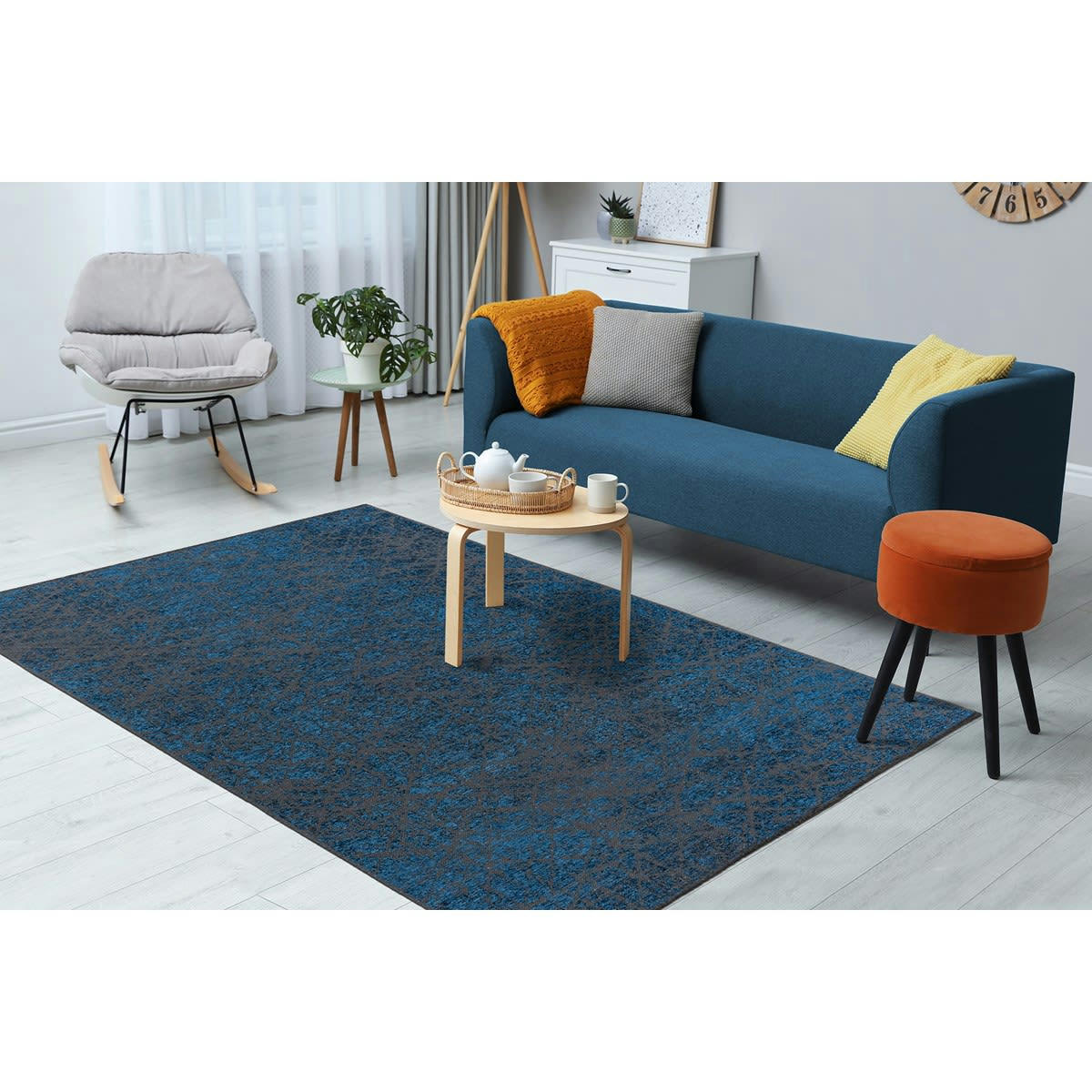 KALEV - Tapis de salon en polyester bleu 160x230 cm