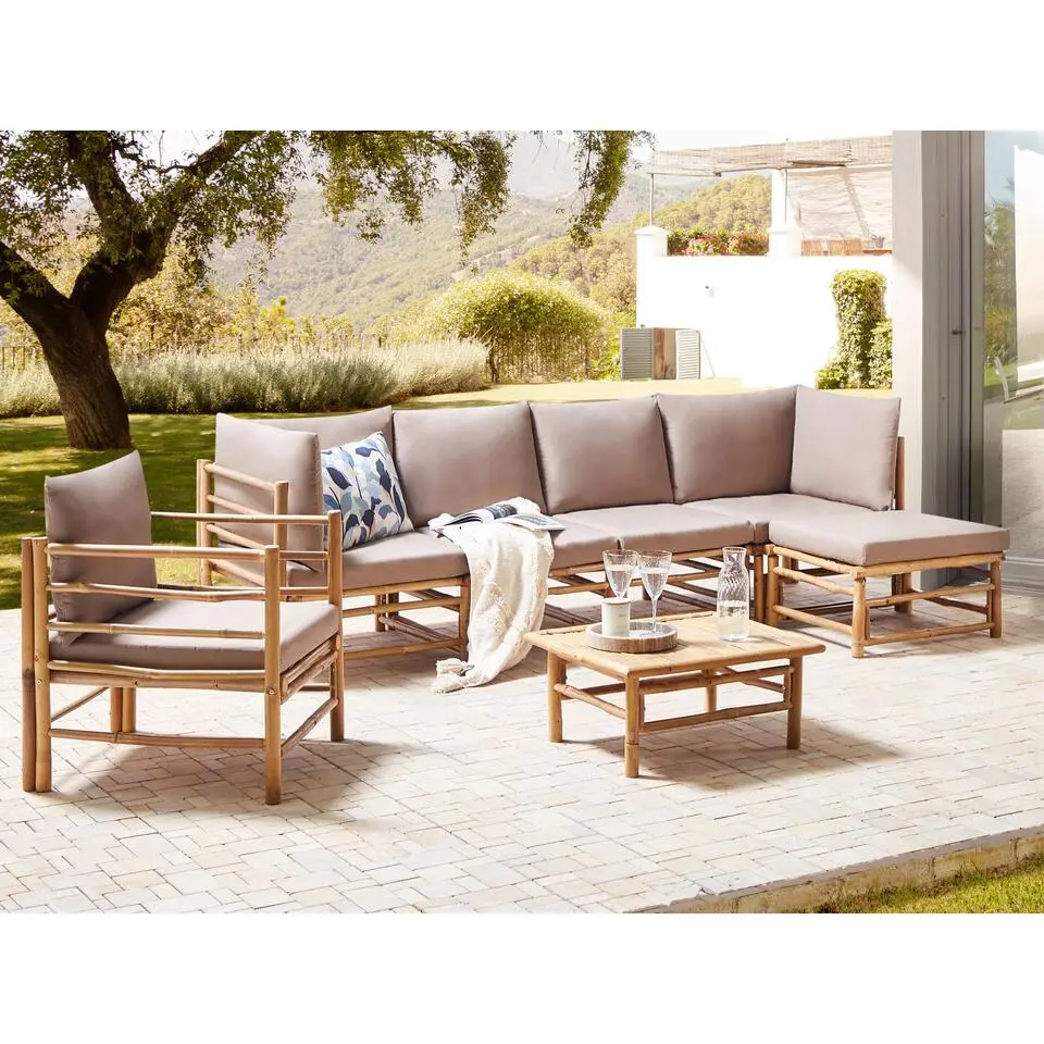 CERRETO - Loungeset 6-zits - Taupe - Bamboehout