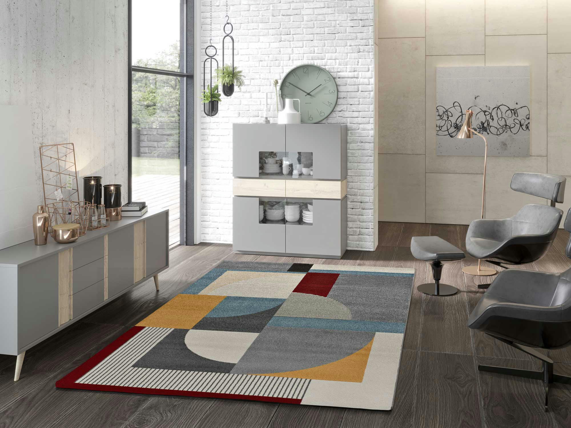 ADRA - Tapis géométrique multicolore, 080X150 cm