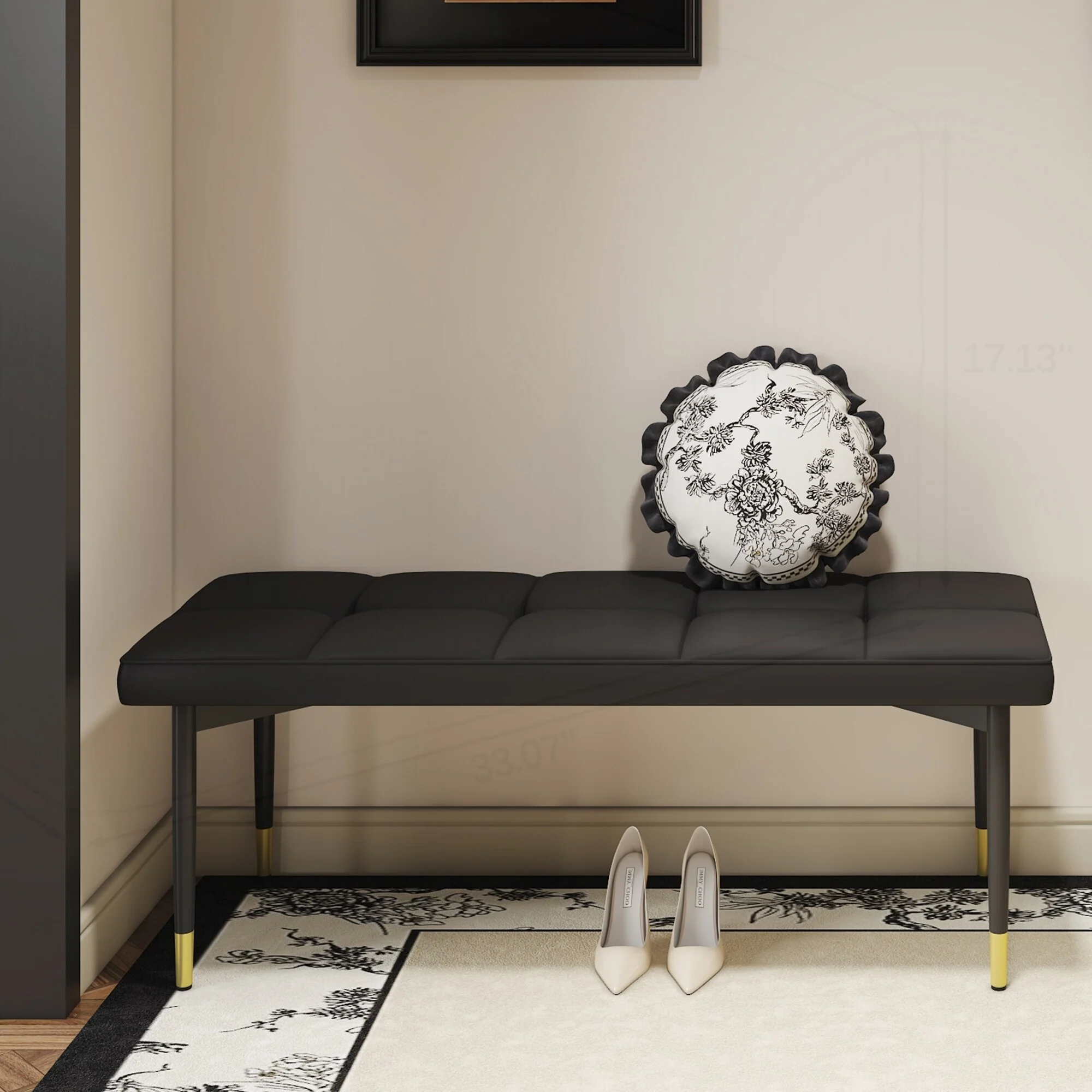 47*16 Inch Multifunctional Black Shoe Bench