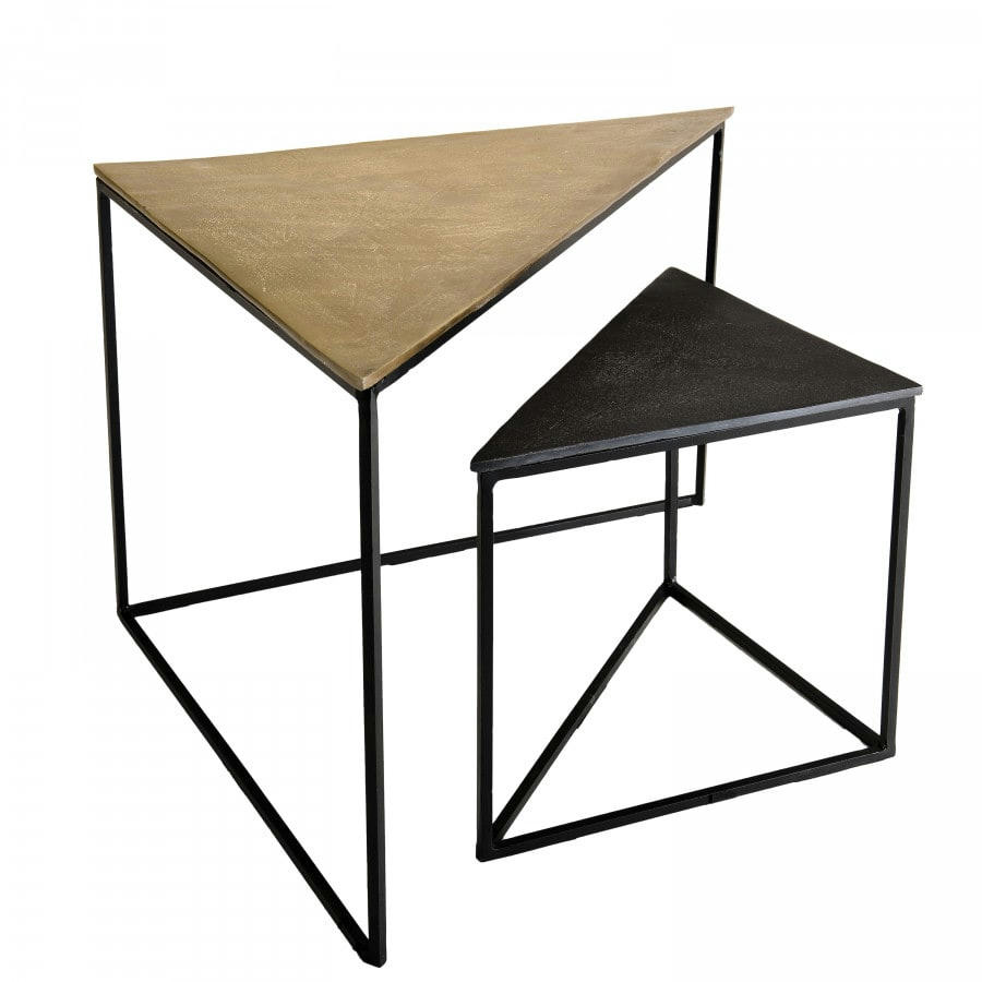 JONAS - 2 tables gigognes aluminium doré et noir pieds métal noir L71